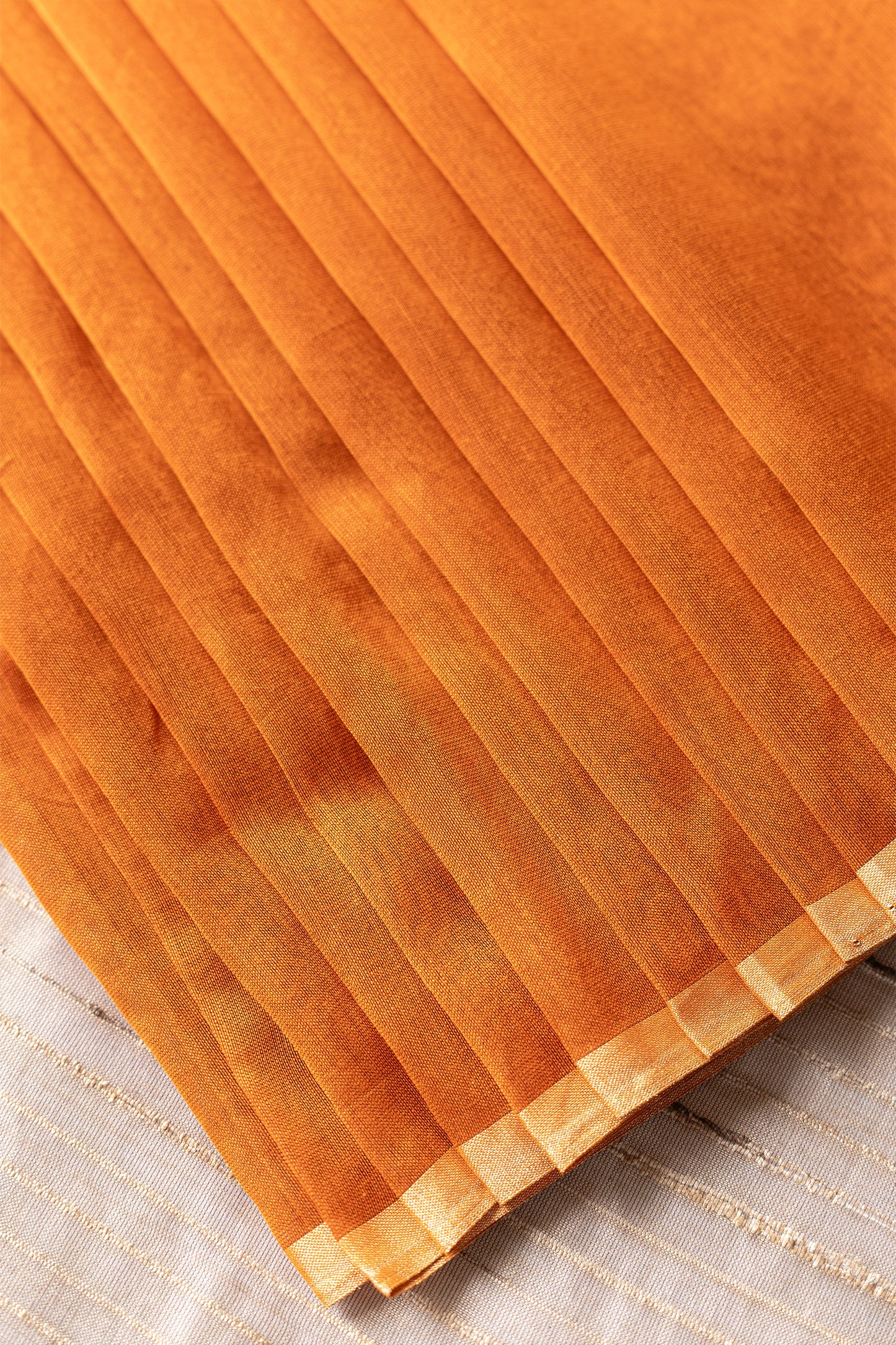 Orange Silk Cotton with Large Stripes Pallu Saree