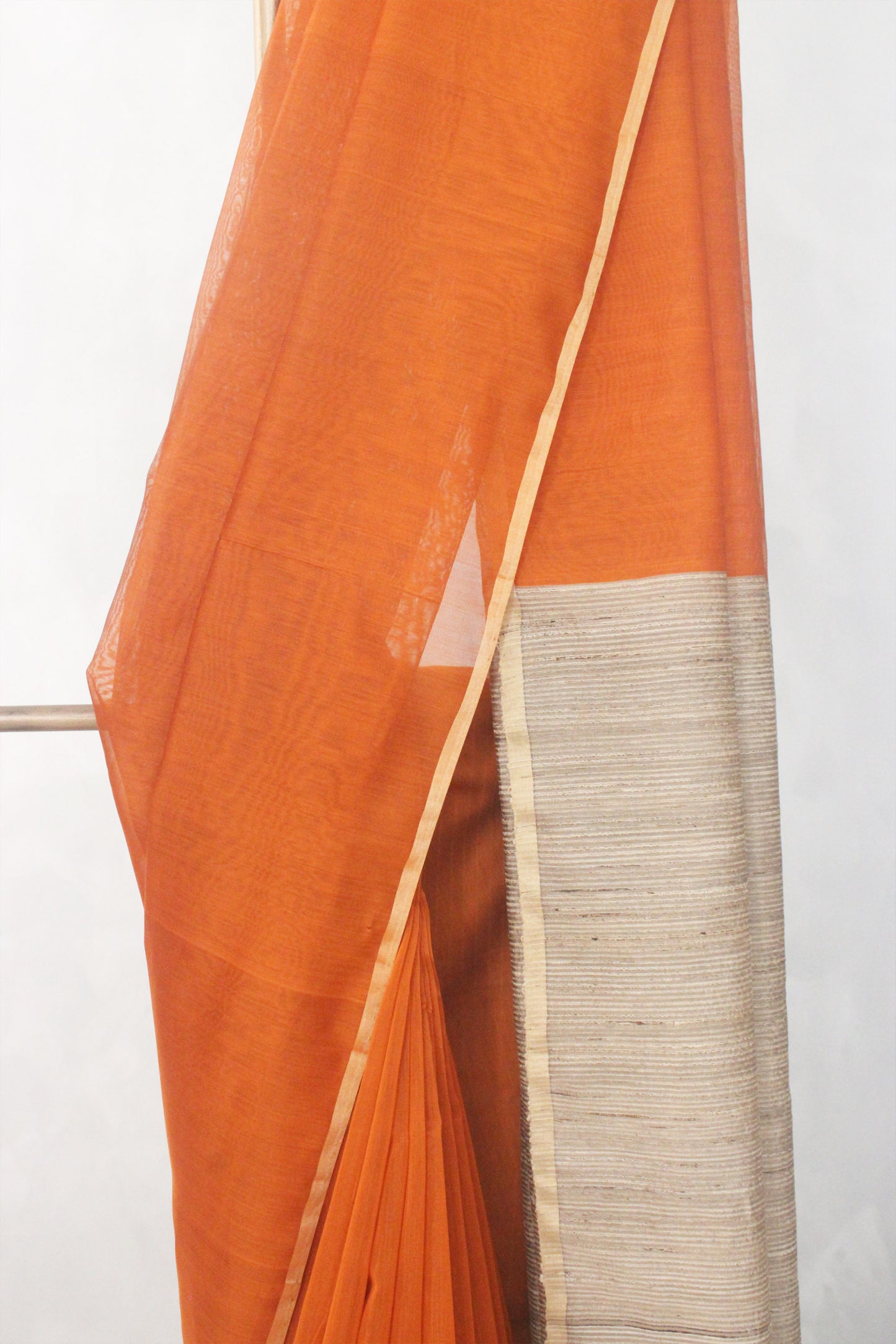 Orange Silk Cotton with Large Stripes Pallu Saree