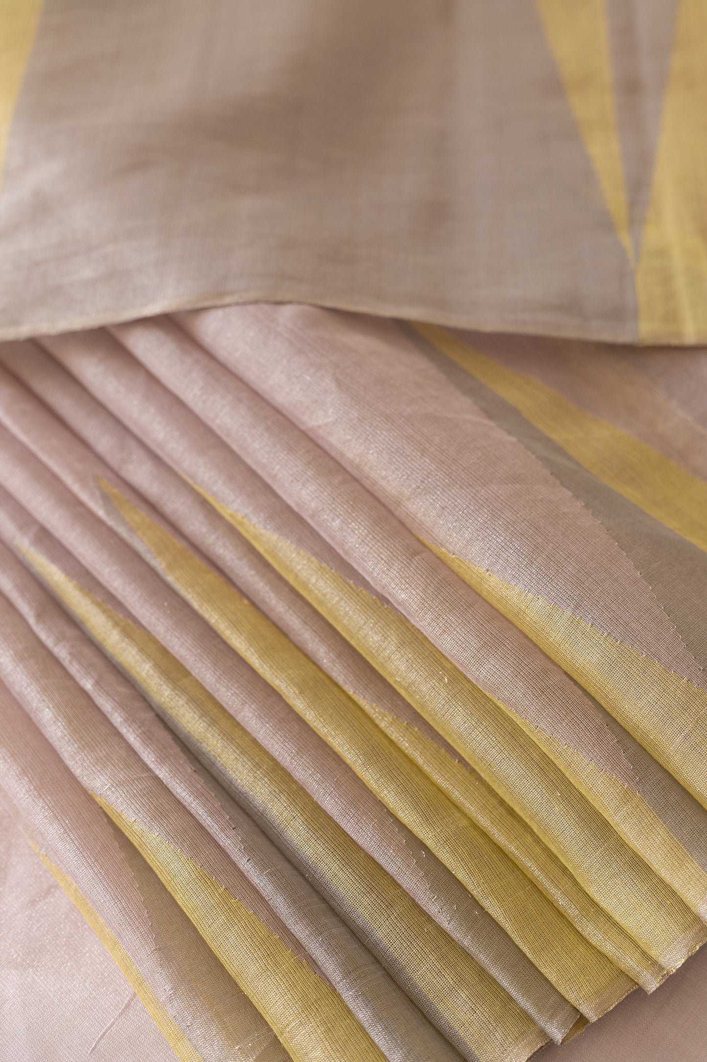 Light Pink Silk Tissue with Mercerised Cotton Temple Border Saree