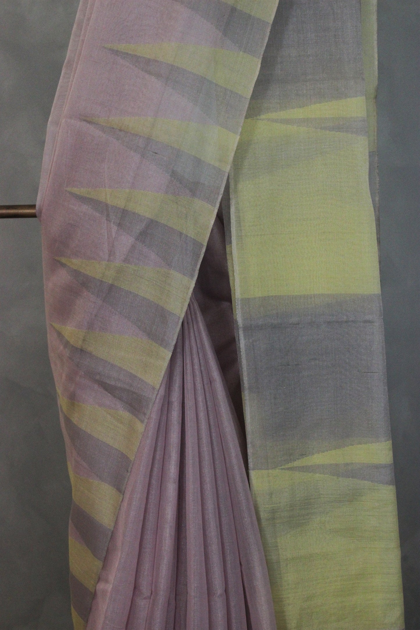 Light Pink Silk Tissue with Mercerised Cotton Temple Border Saree