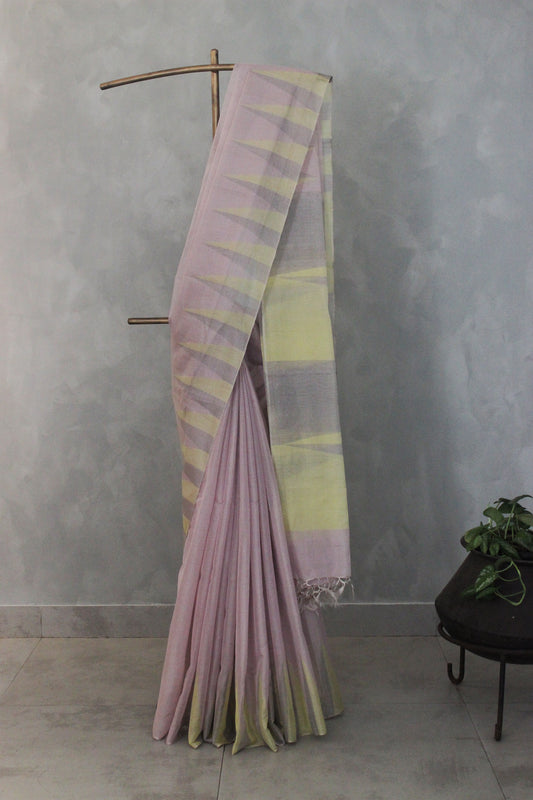 Light Pink Silk Tissue with Mercerised Cotton Temple Border Saree