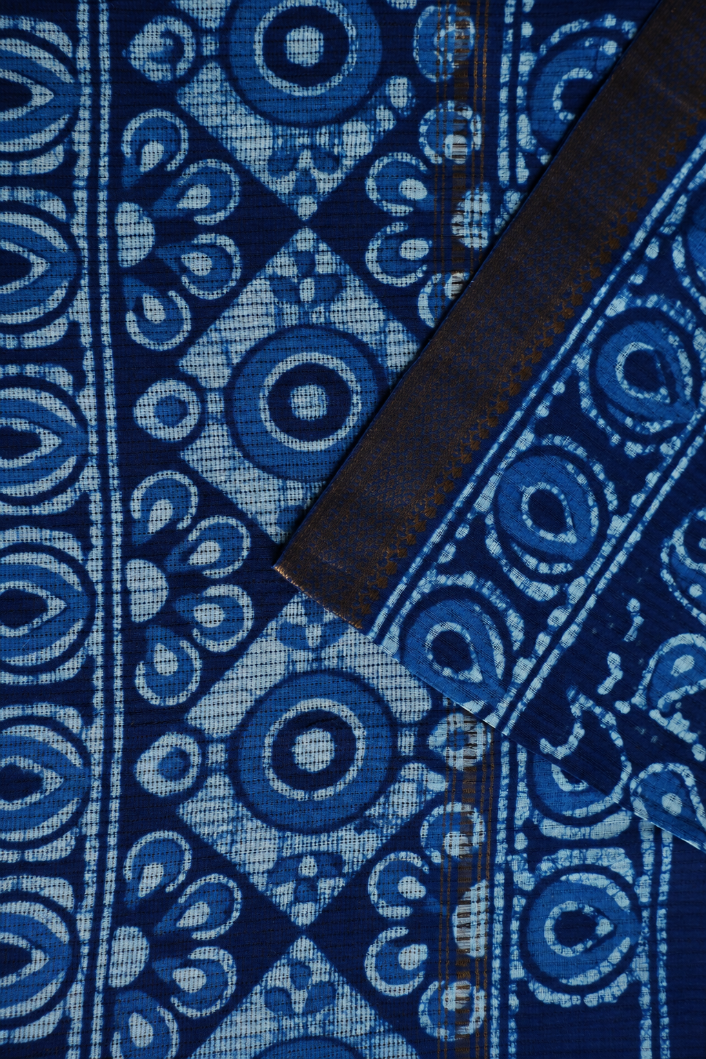 Indigo Blue Mangalagiri Cotton Saree Featuring an All Over Dabu Print