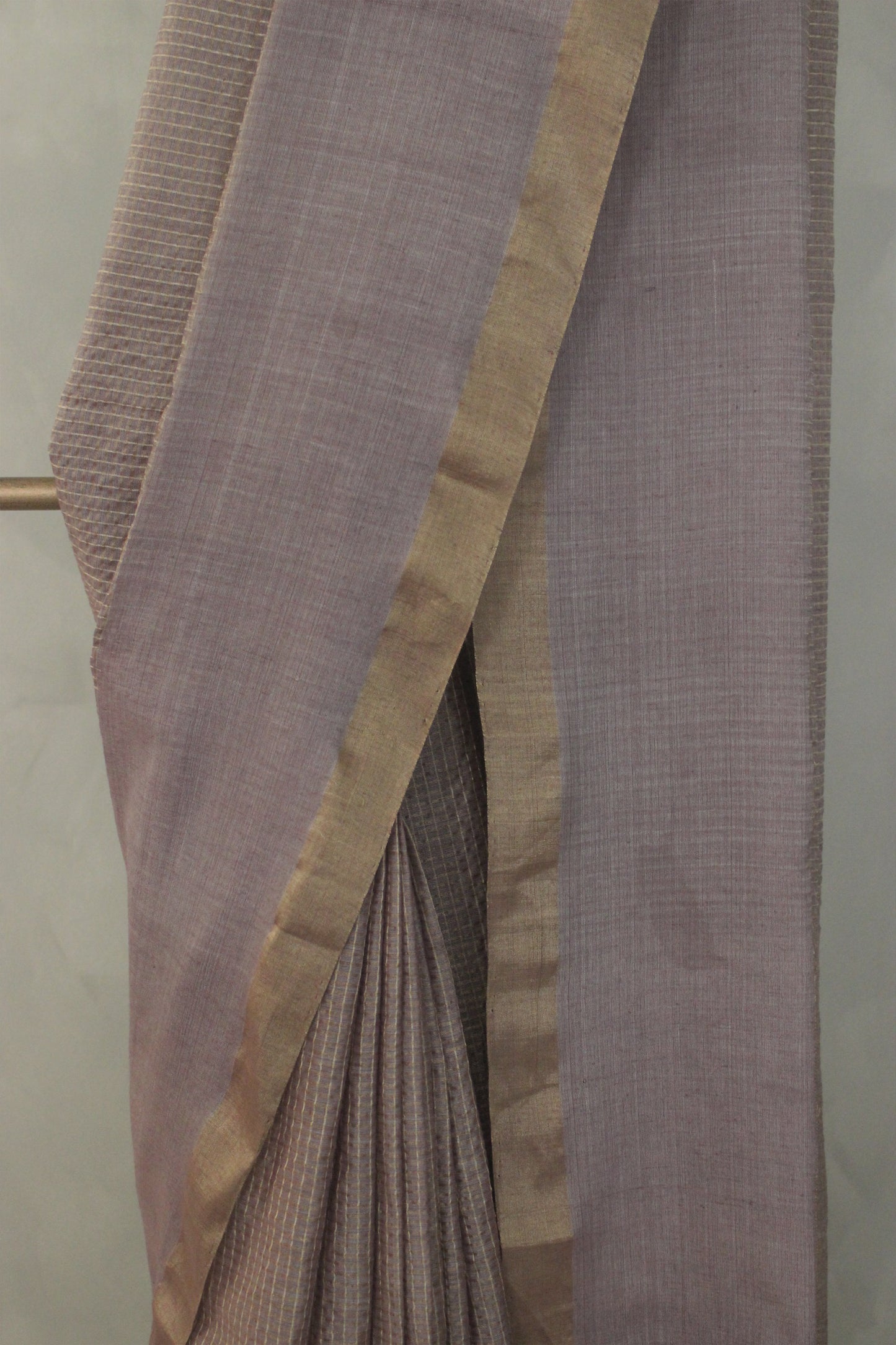 Mauve Gold Silk Khadi with Zari Checked Border Saree