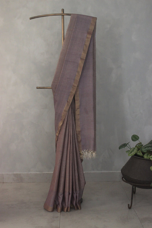 Mauve Gold Silk Khadi with Zari Checked Border Saree