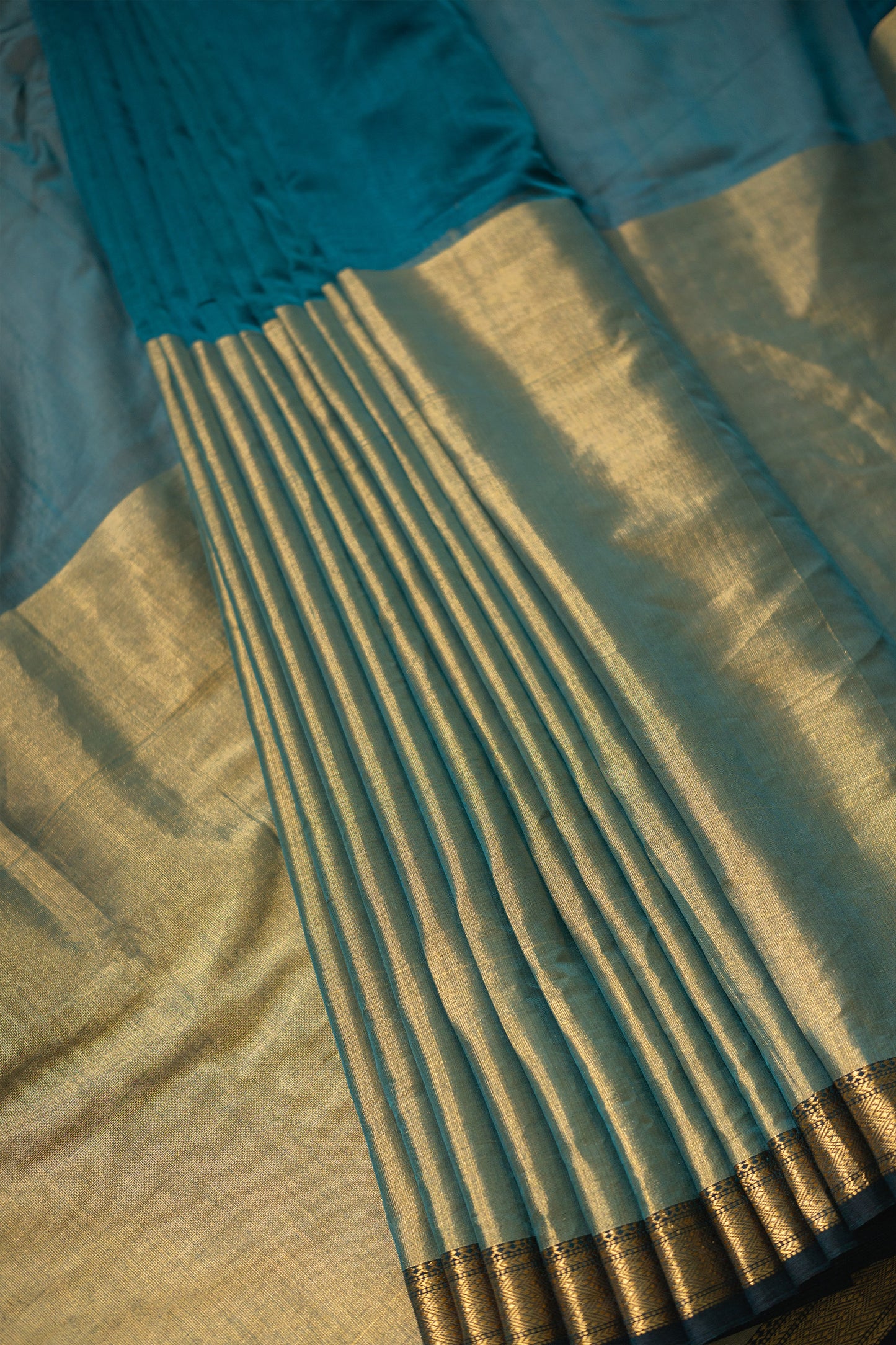 Green Silk Tissue Blended with Silk Cotton Saree