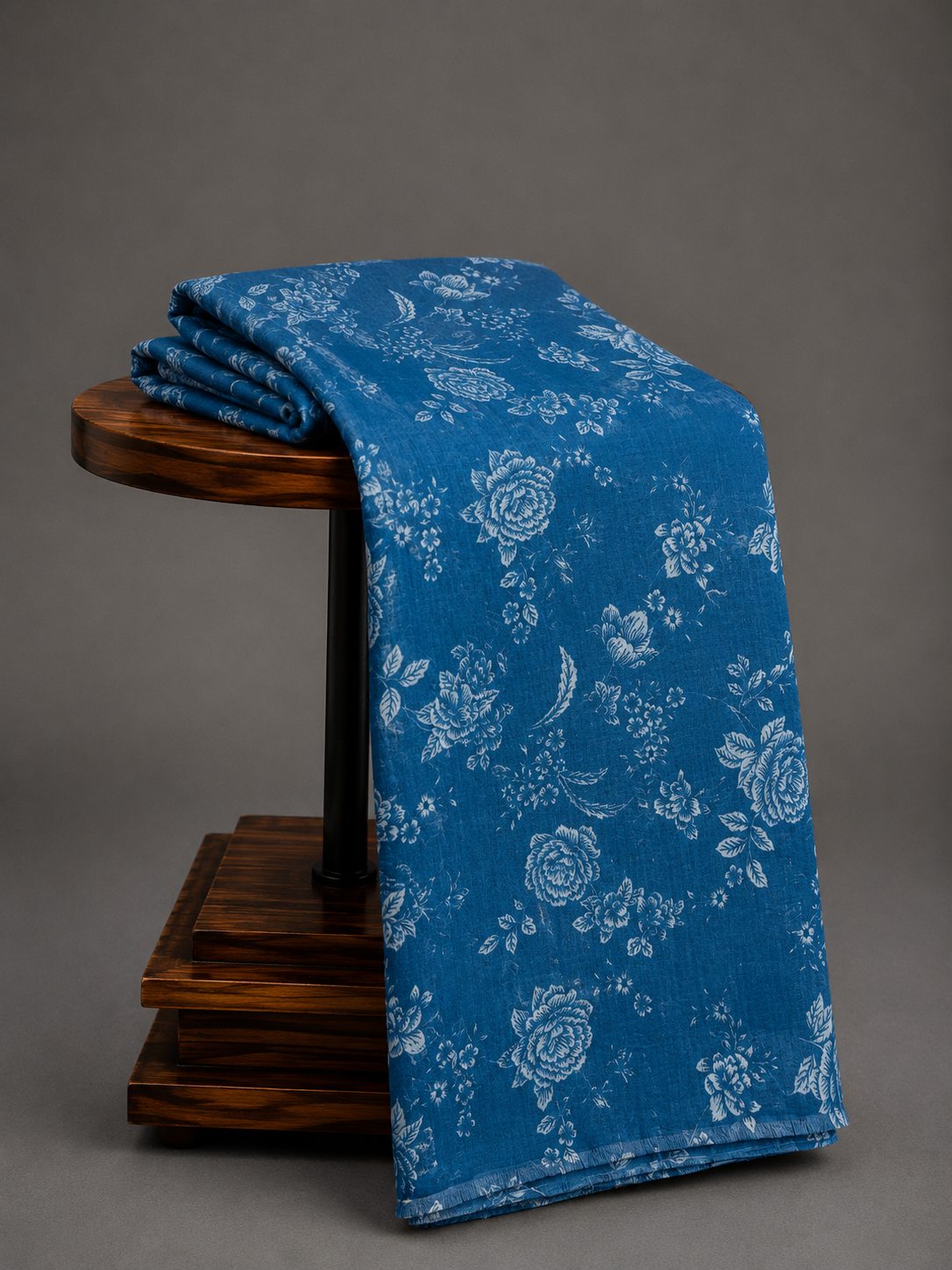 Chanderi Silk Cotton  Blue and white Floral Bouquet Print
