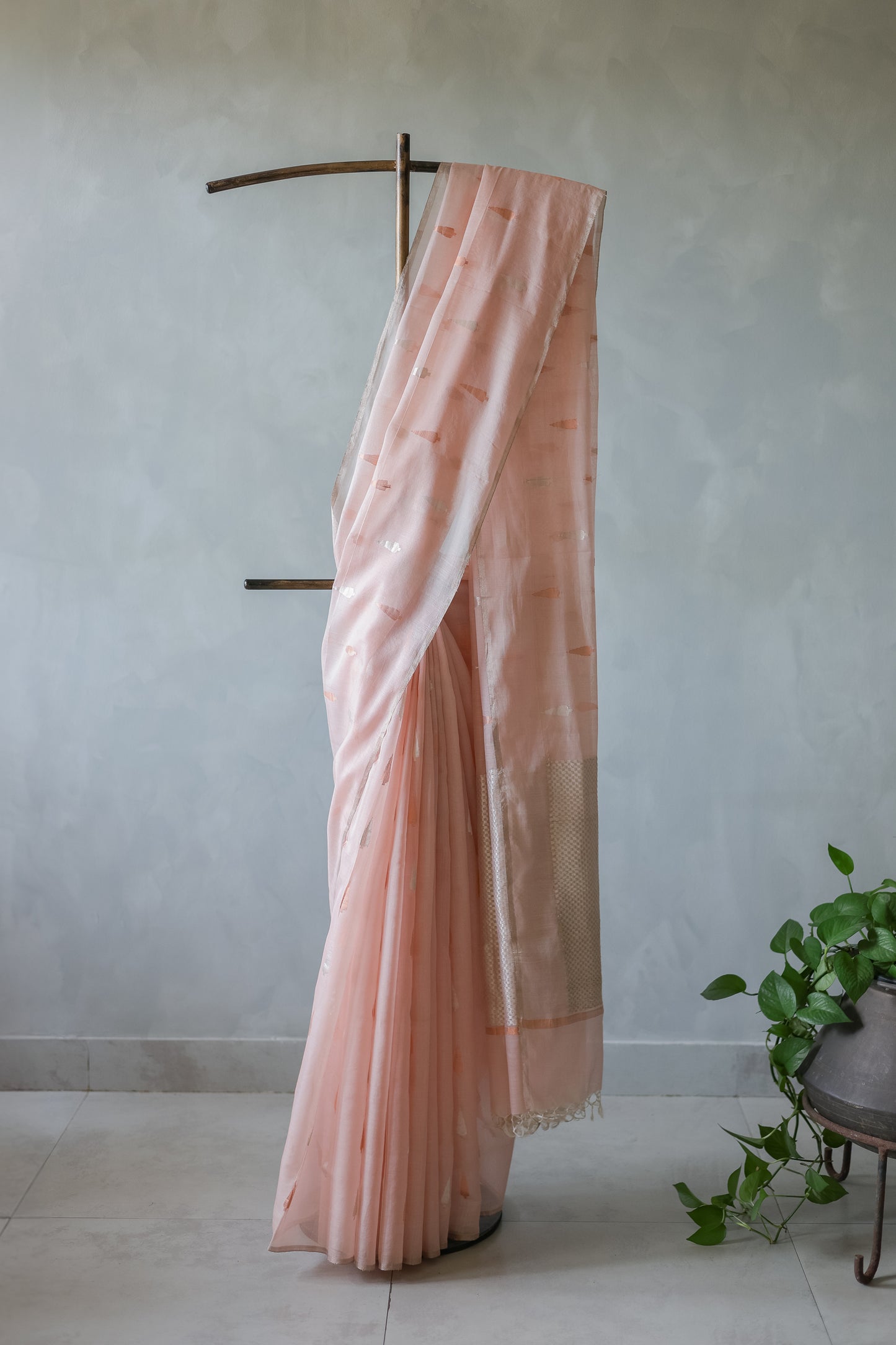 Baby Pink Silk Cotton All Over Spade Motif Saree