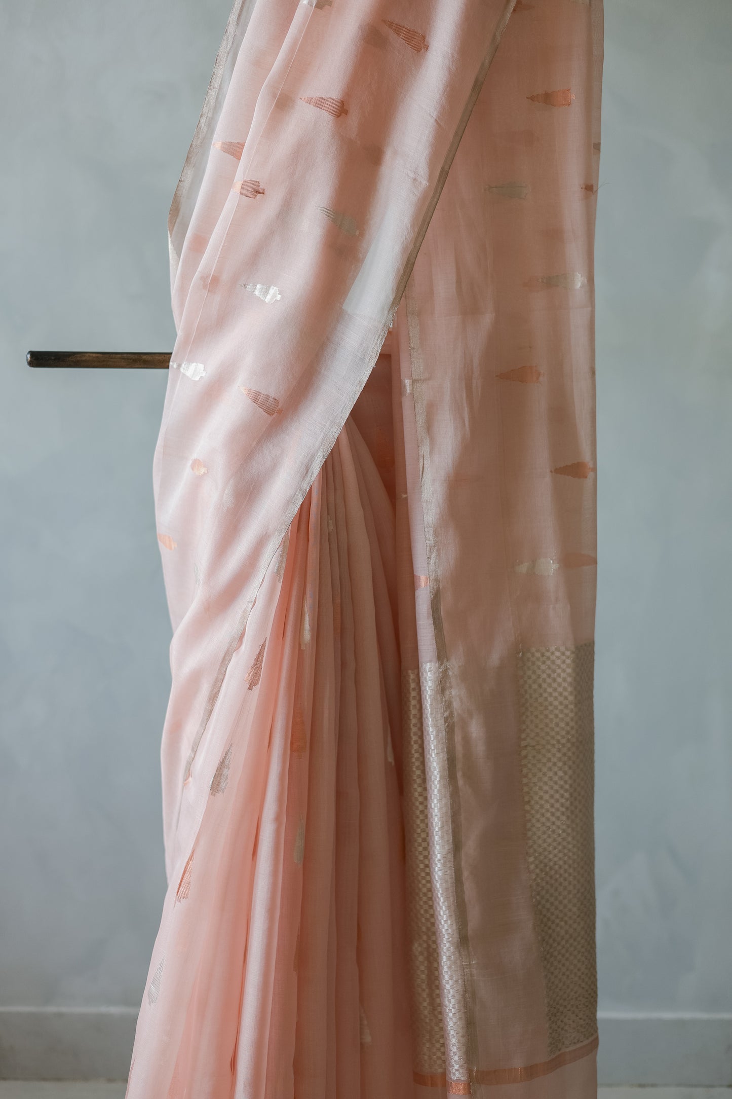 Baby Pink Silk Cotton All Over Spade Motif Saree