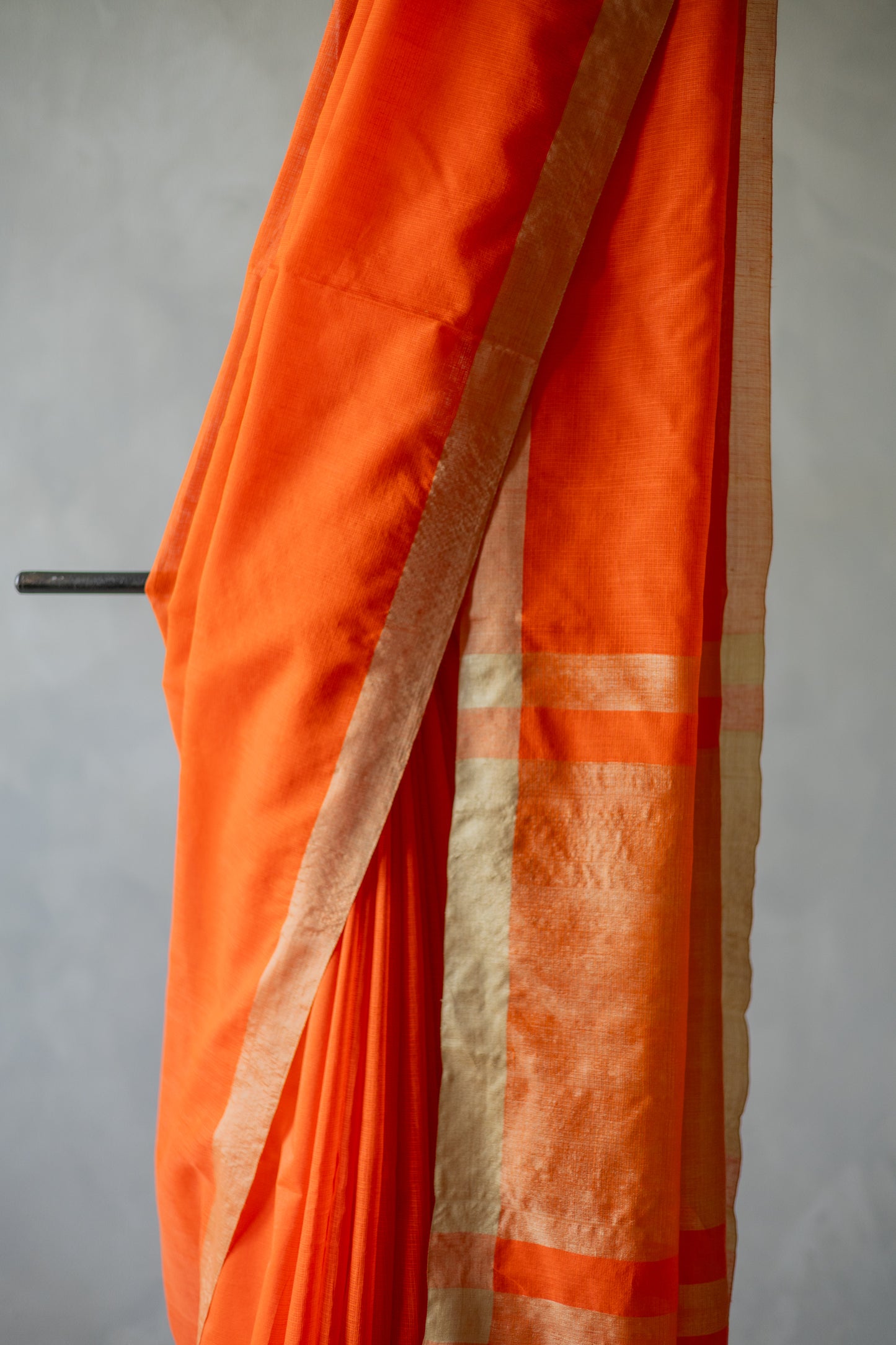 Orange Silk Cotton with Kuchi Checks and Tussar Border Saree