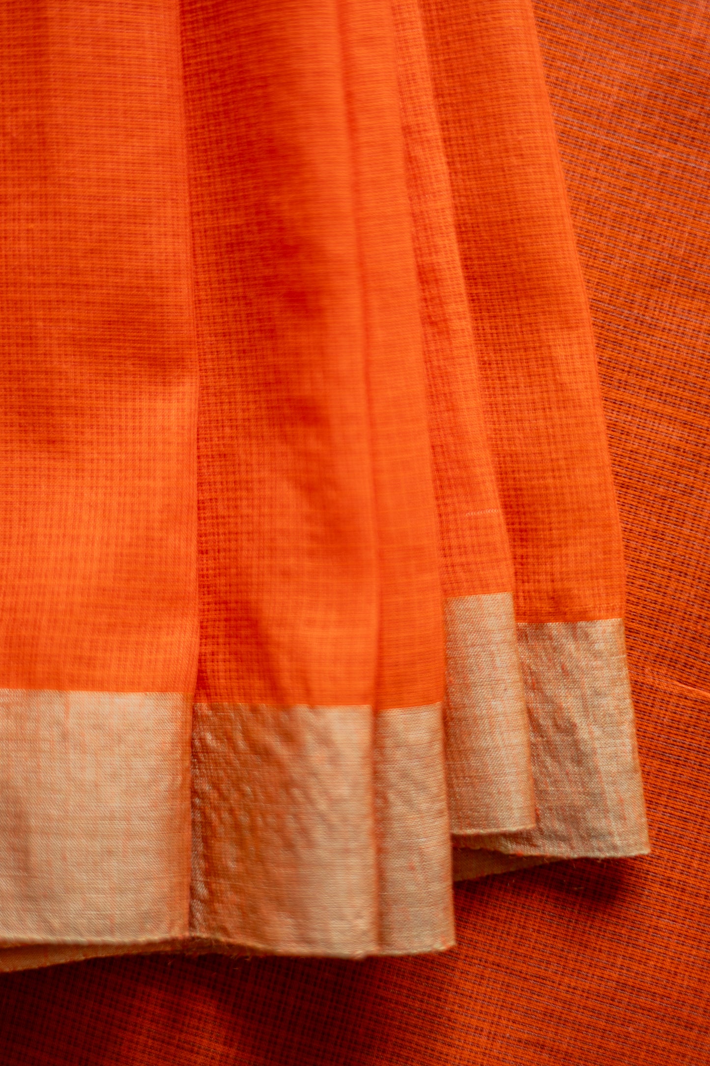 Orange Silk Cotton with Kuchi Checks and Tussar Border Saree