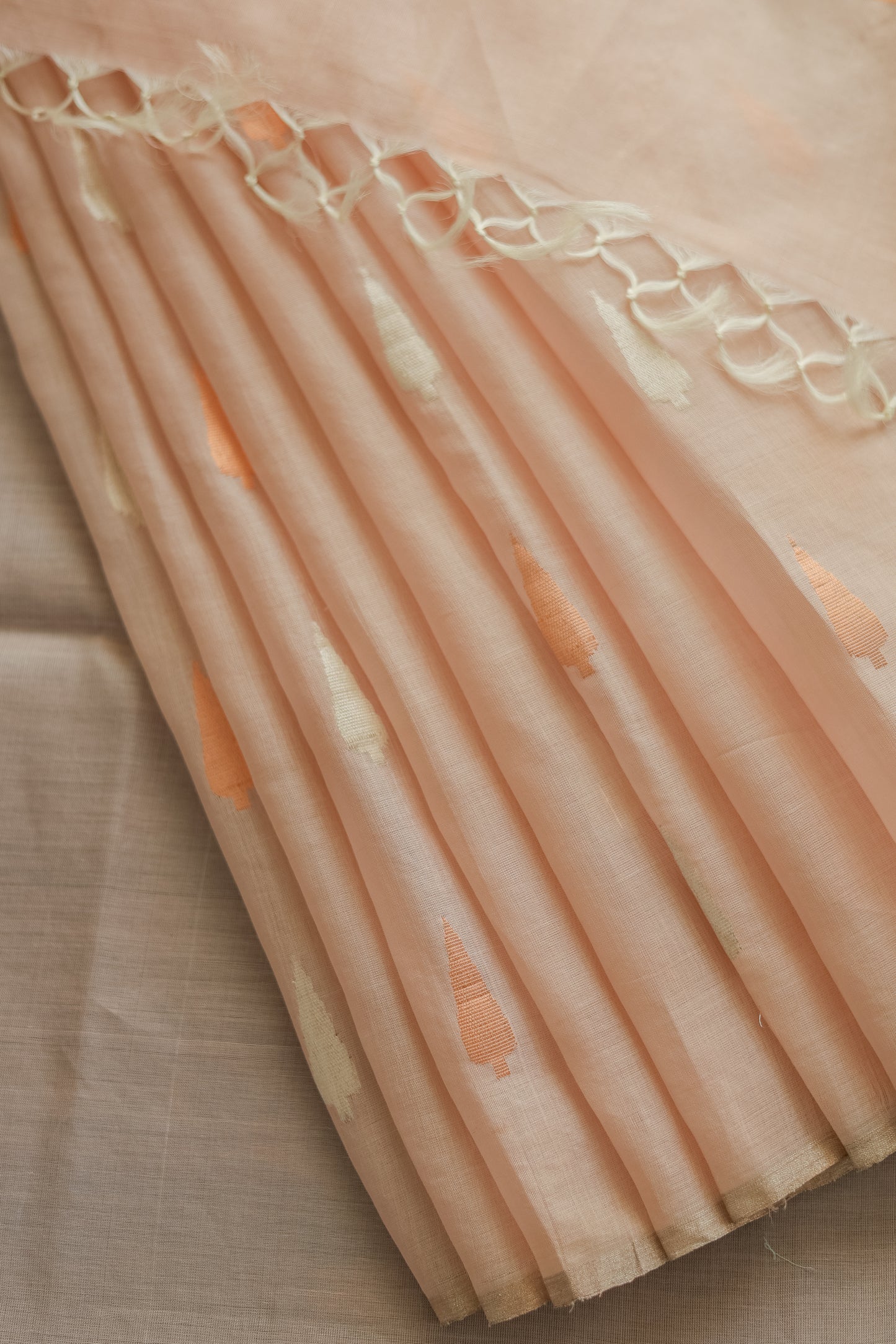 Baby Pink Silk Cotton All Over Spade Motif Saree