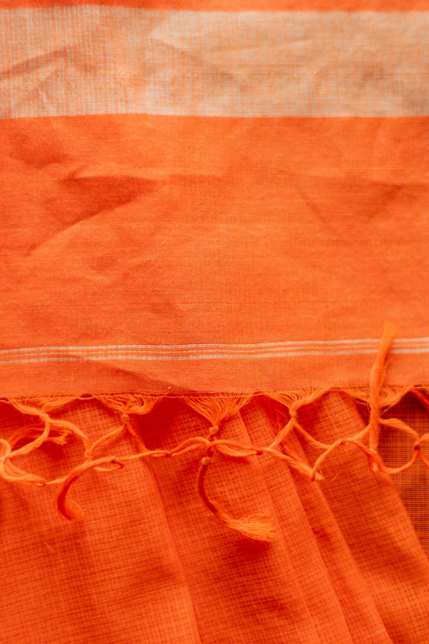 Orange Silk Cotton with Kuchi Checks and Tussar Border Saree