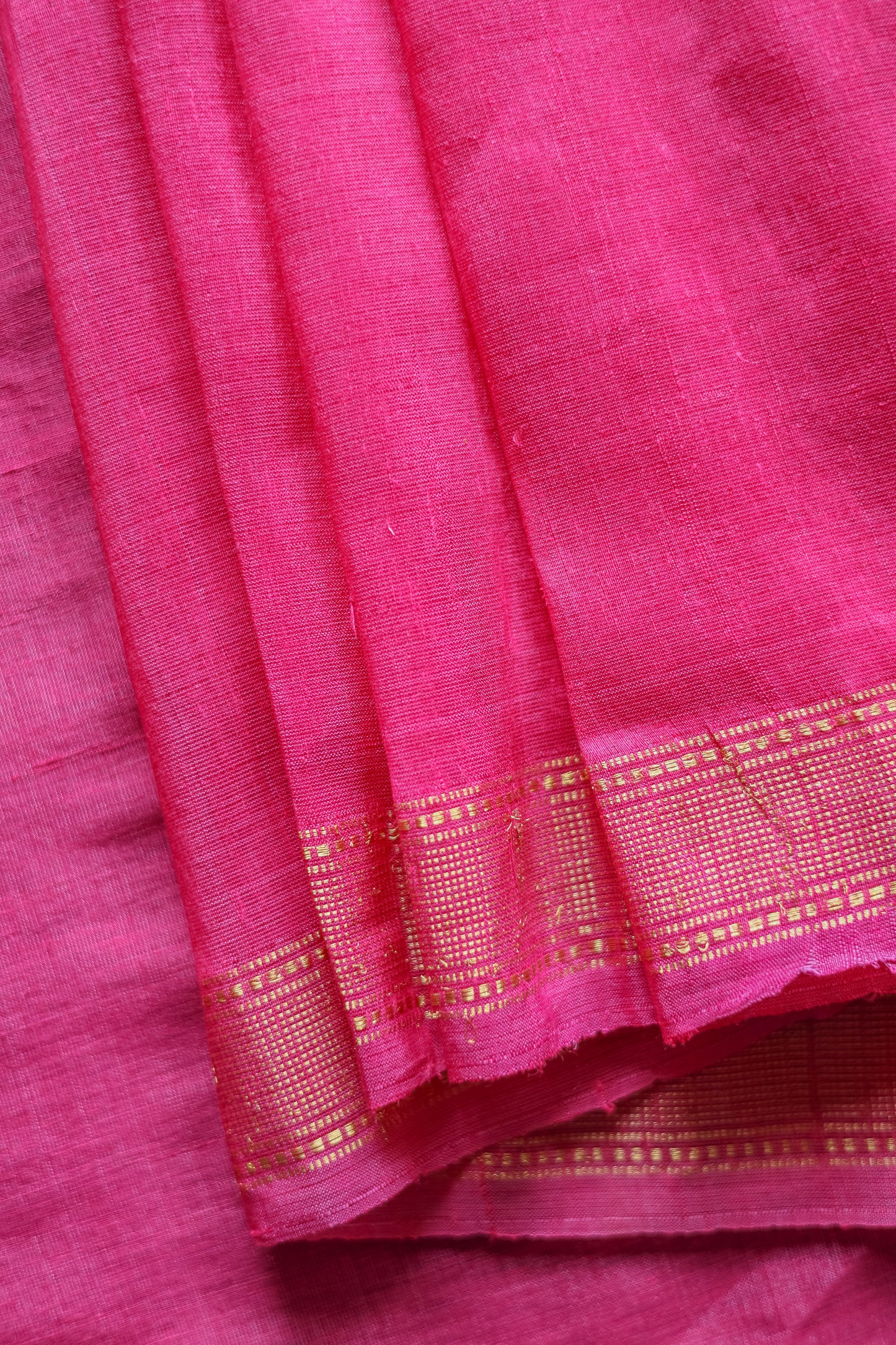 Pink Tussar Linen with Gold Border Saree