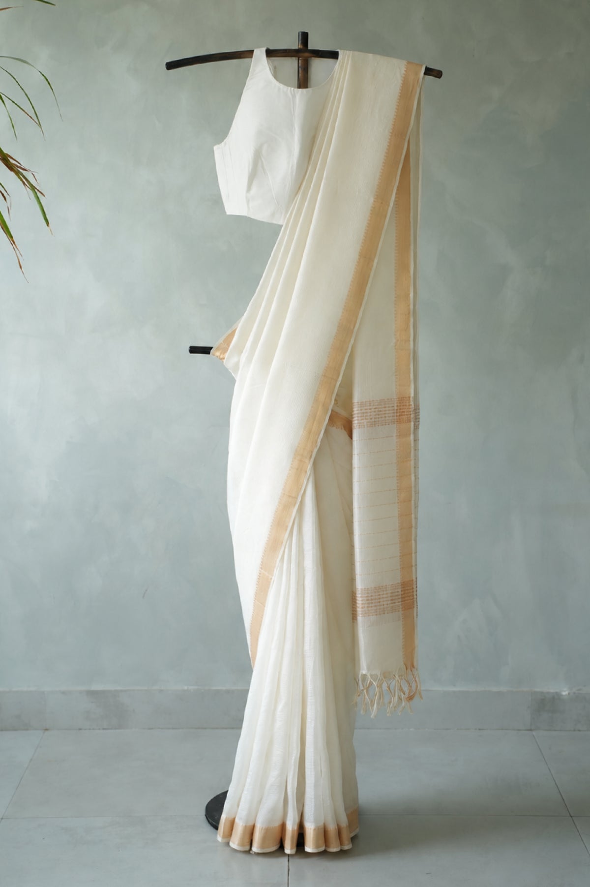 Ivory with Beige Border Mangalagiri Silk Cotton Saree