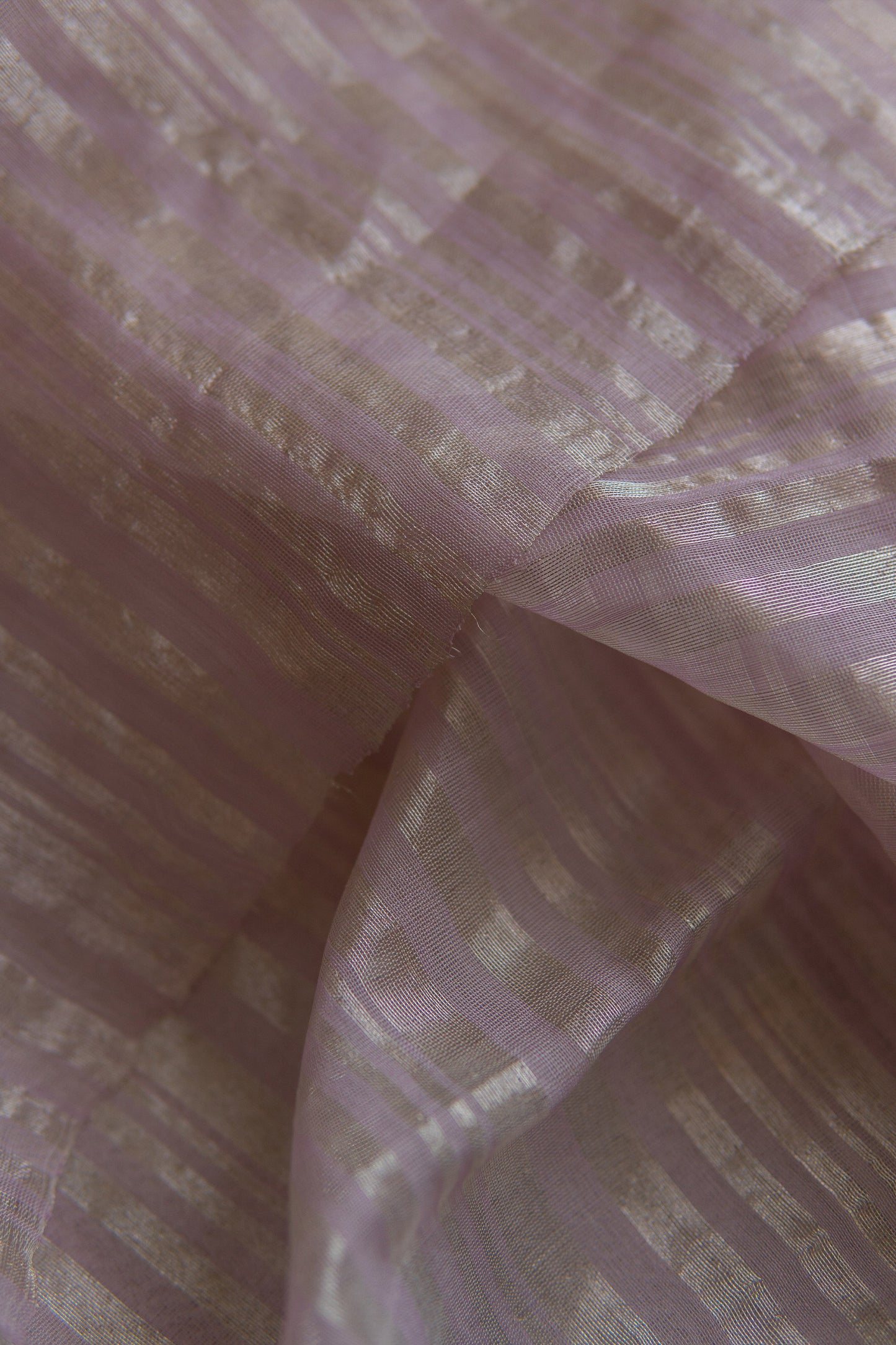 Lilac Pink silk cotton with all over stripes & plain pallu saree