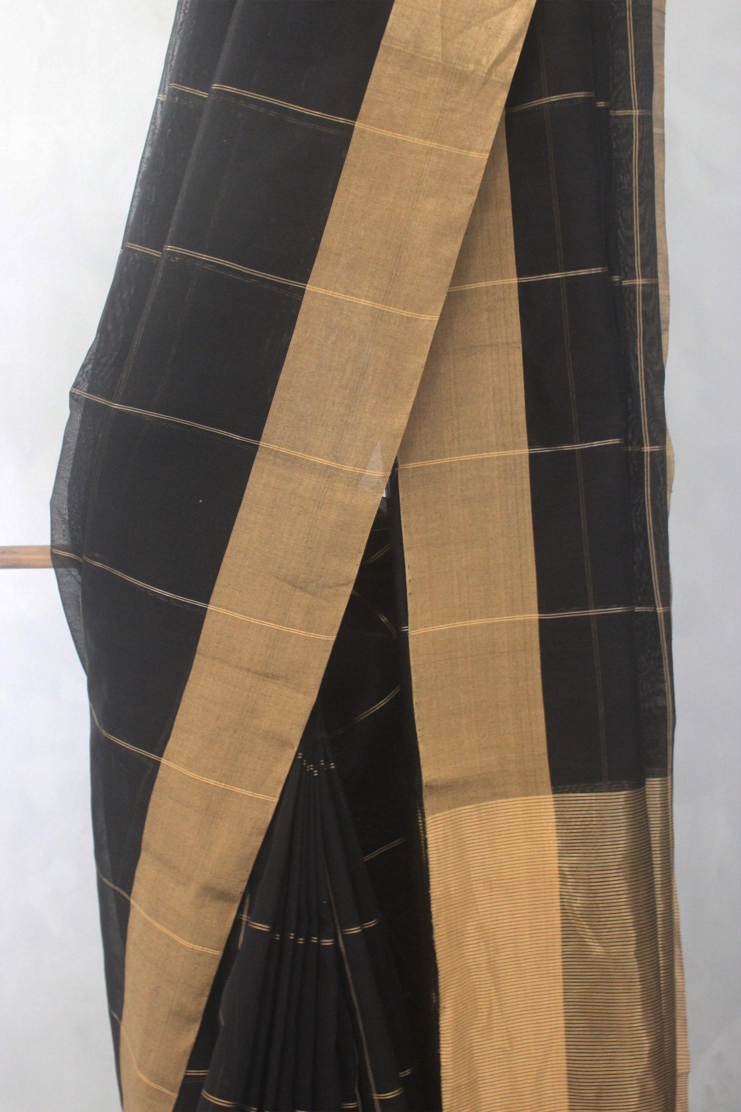 Black Checked Body with Zari border Silk Cotton Saree