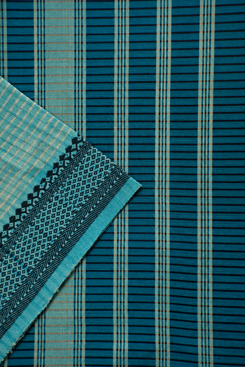 Light Grey Plain Mangalagiri Cotton with Teal Blue Border Saree