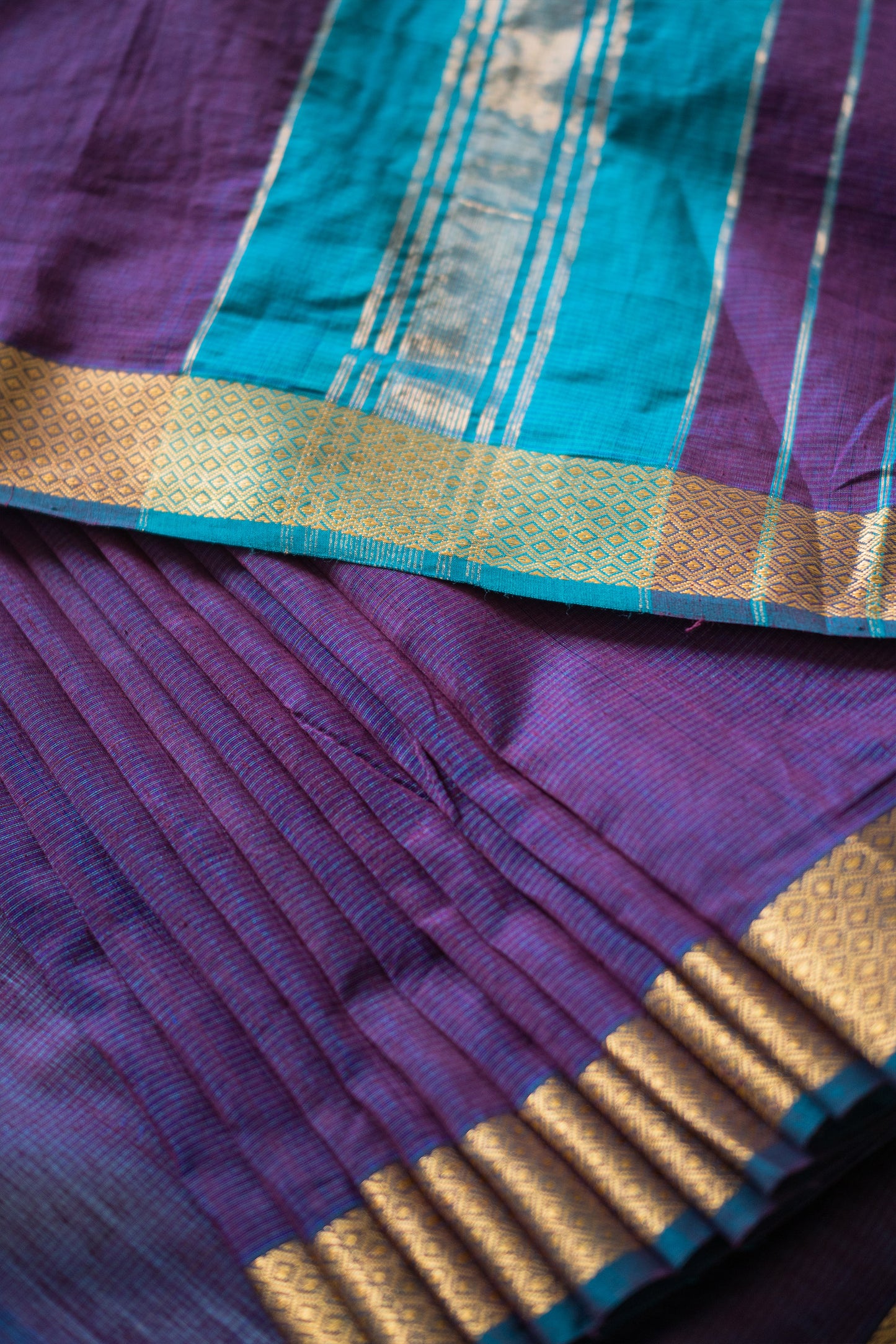 Dark Purple Silk Khadi Saree with Self Stripes & Zari Border Saree