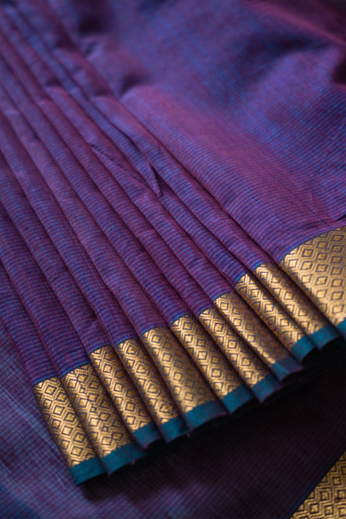 Dark Purple Silk Khadi Saree with Self Stripes & Zari Border Saree