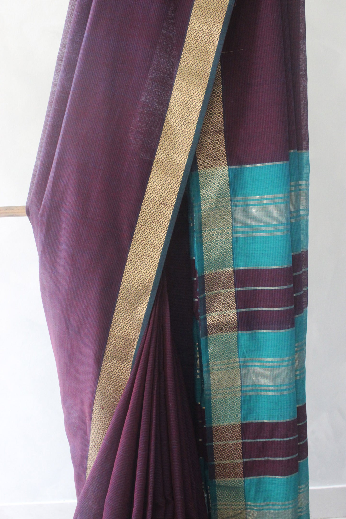 Dark Purple Silk Khadi Saree with Self Stripes & Zari Border Saree