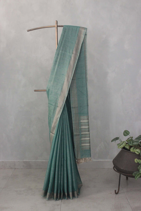 Green Silk Tissue Khadi Saree with Dobby Border Saree