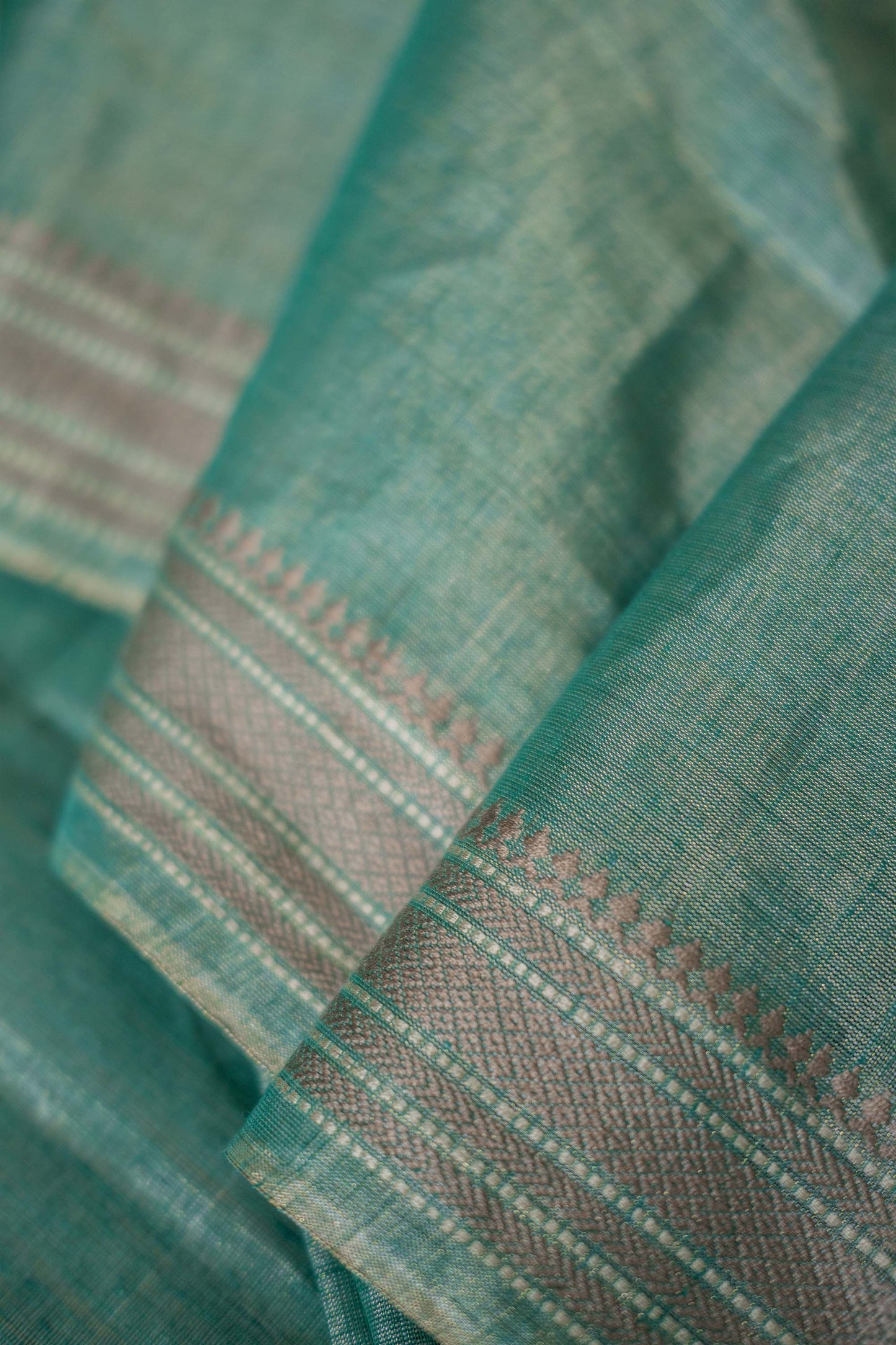 Green Silk Tissue Khadi Saree with Dobby Border Saree