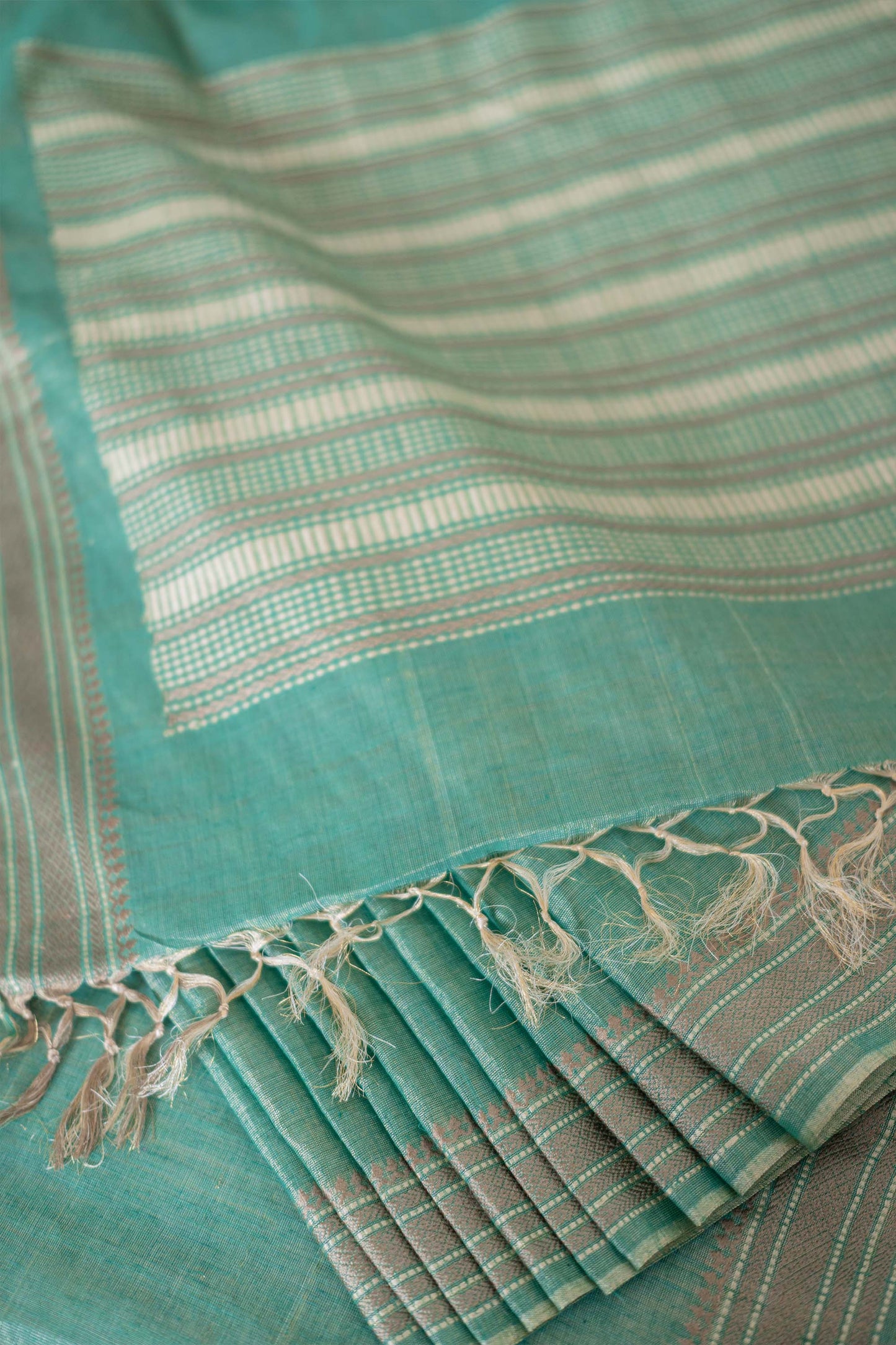 Green Silk Tissue Khadi Saree with Dobby Border Saree