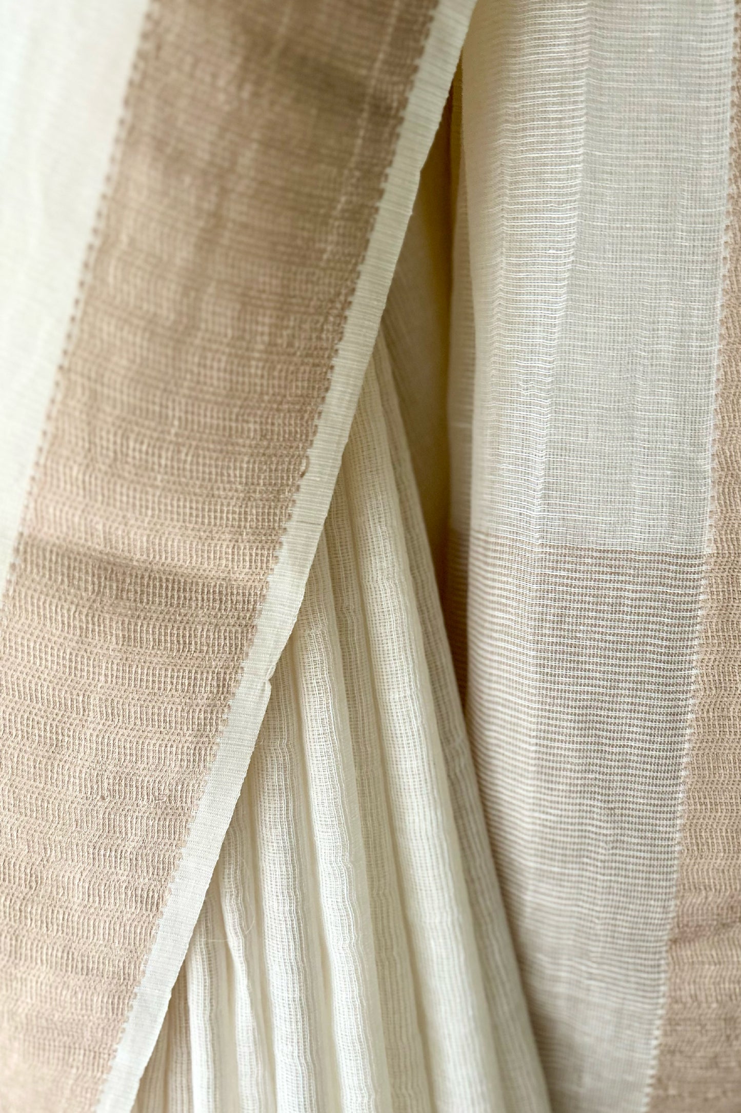 Off White Maheshwari Silk by Cotton Saree with Dobby Pin-Striped Border