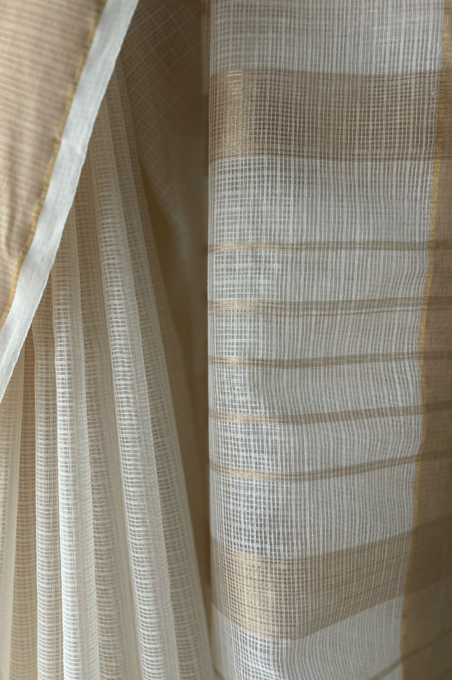 Ivory Kota Cotton Saree with Fine Gold Zari