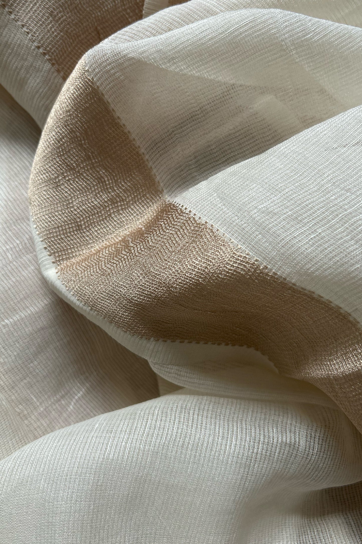 Off White Maheshwari Silk by Cotton Saree with Dobby Pin-Striped Border