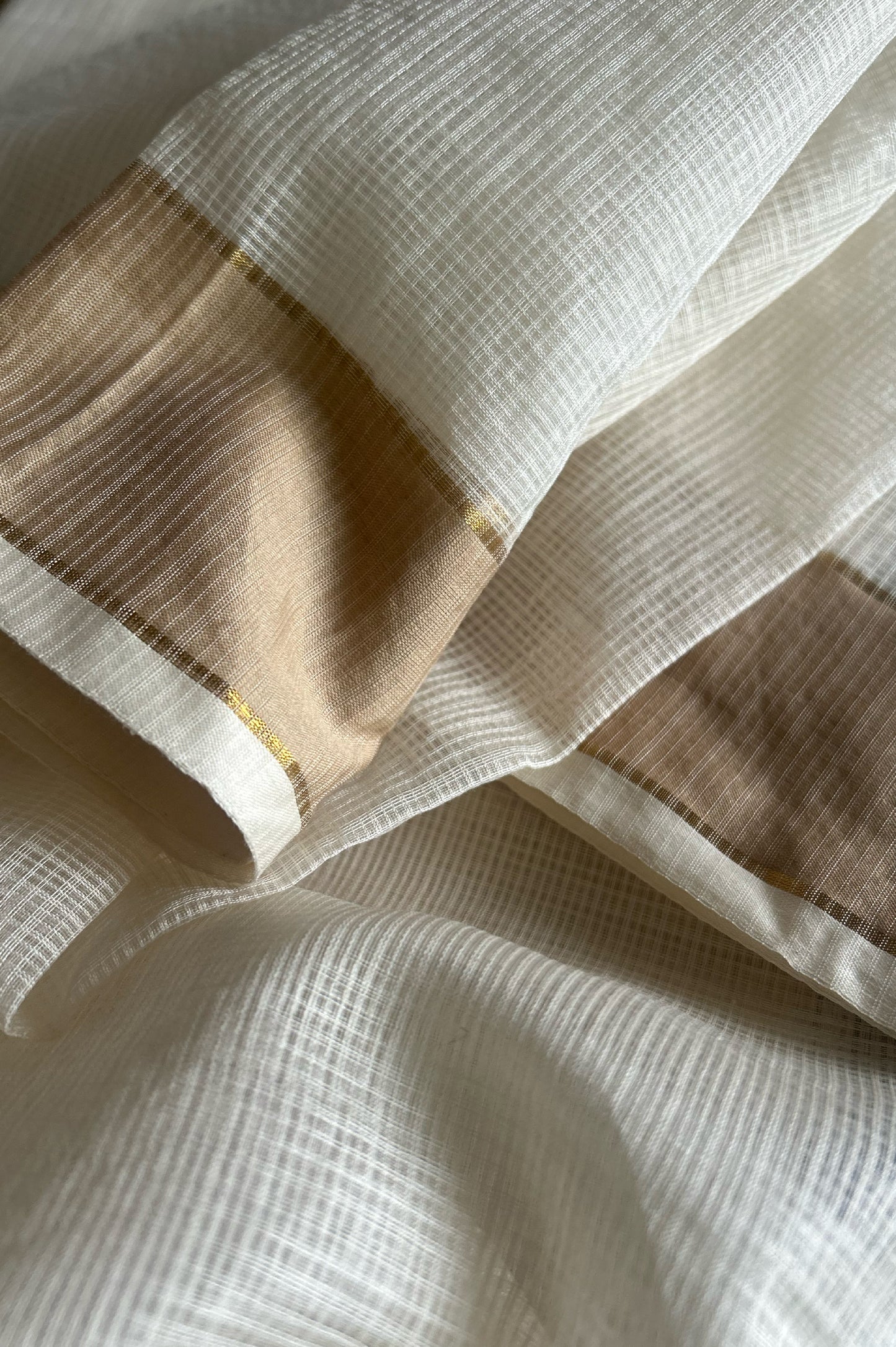 Ivory Kota Cotton Saree with Fine Gold Zari