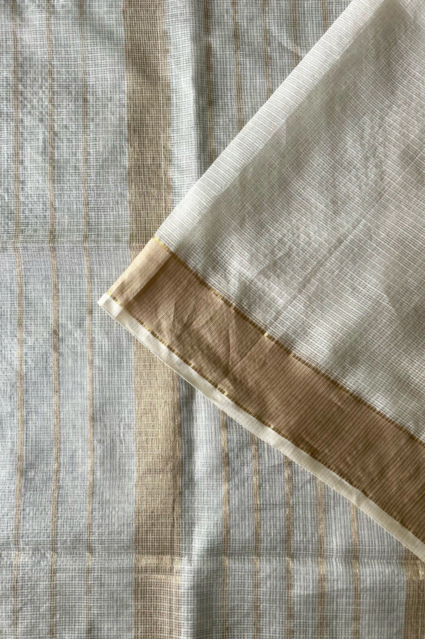 Ivory Kota Cotton Saree with Fine Gold Zari