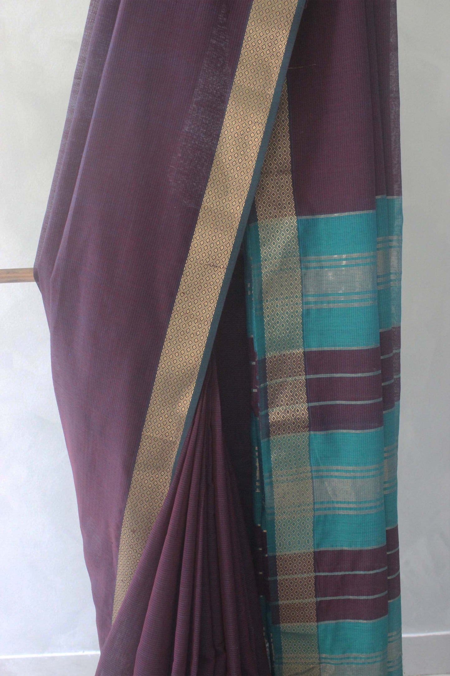 Violet Silk Khadi with Self Stripes & Zari Border Saree