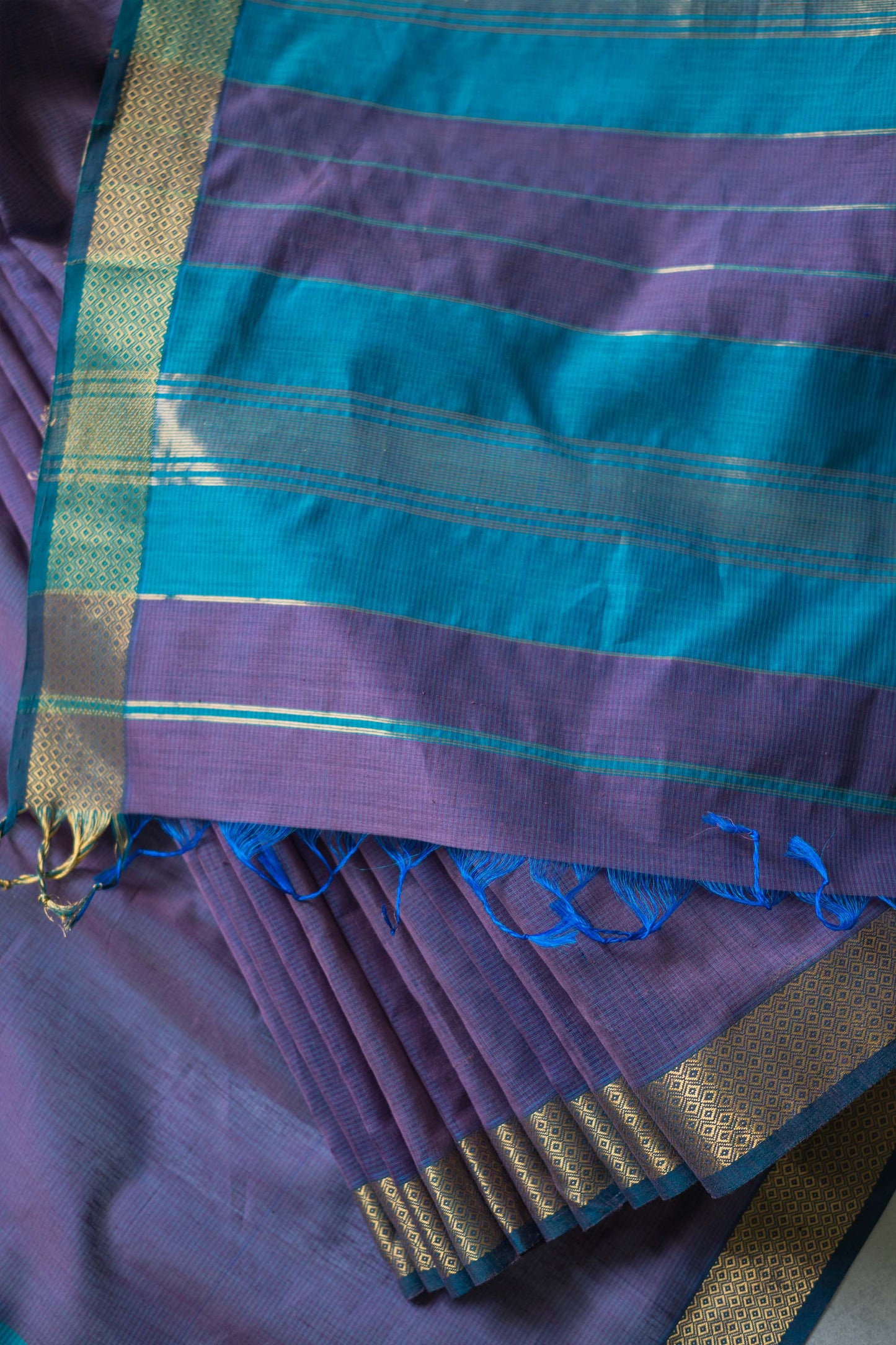 Violet Silk Khadi with Self Stripes & Zari Border Saree