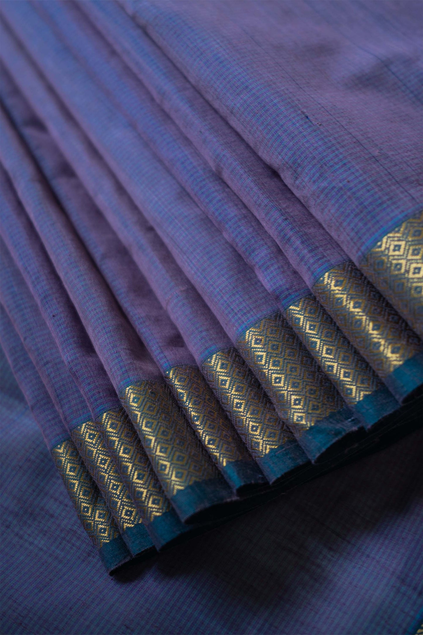 Violet Silk Khadi with Self Stripes & Zari Border Saree