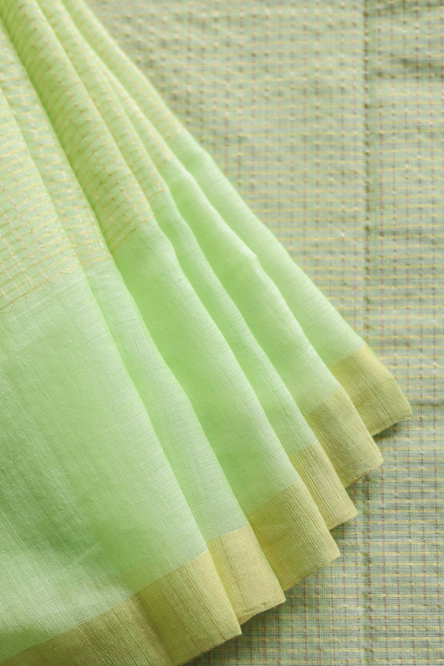 Light Green Khadi Plain Border Zari Checked Body Saree