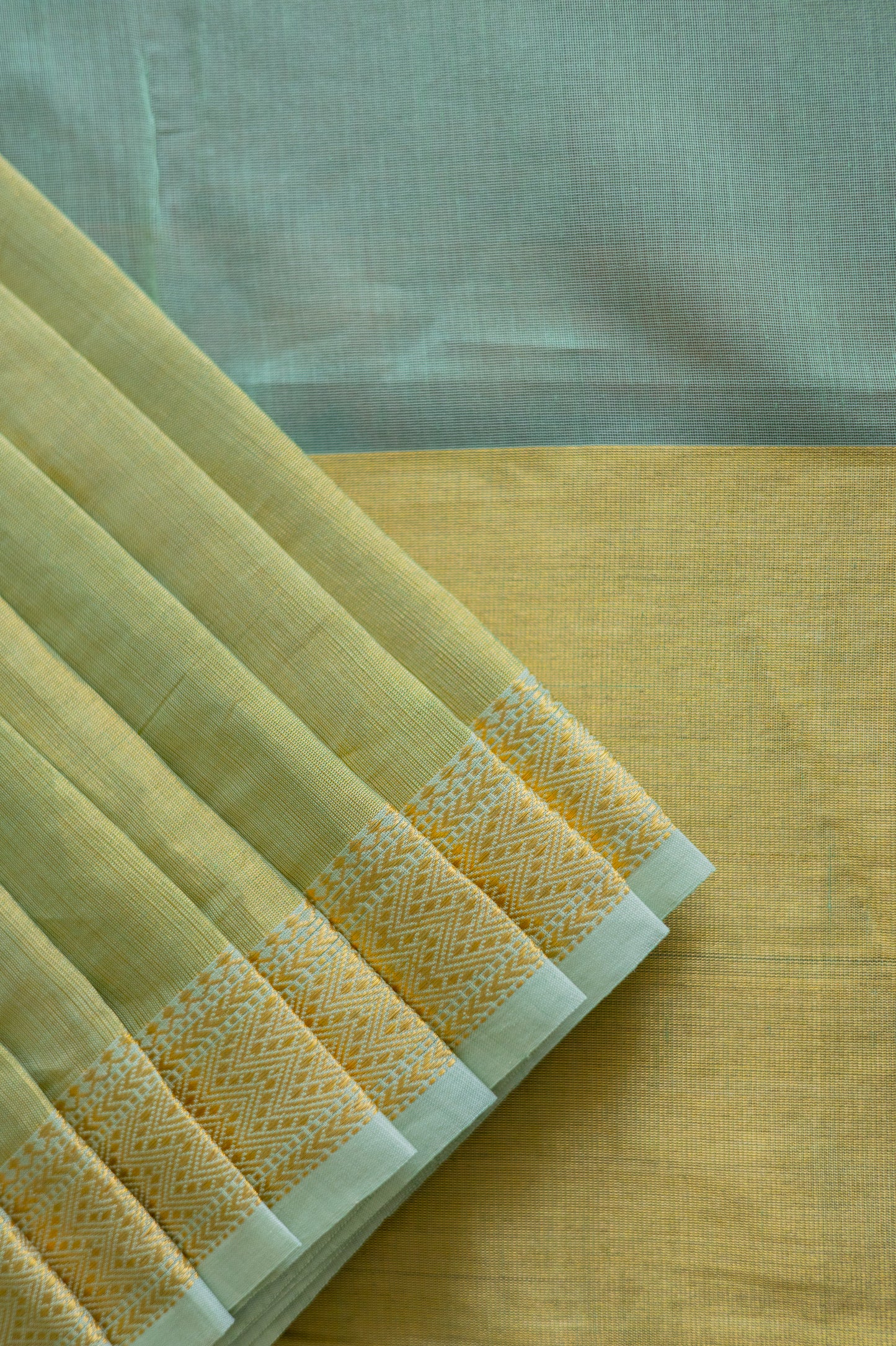 Light Green Maheshwari Half and Half Gold Tissue Saree