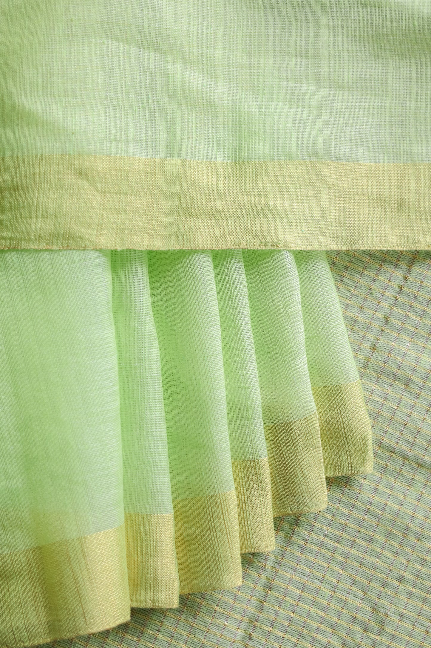 Light Green Khadi Plain Border Zari Checked Body Saree