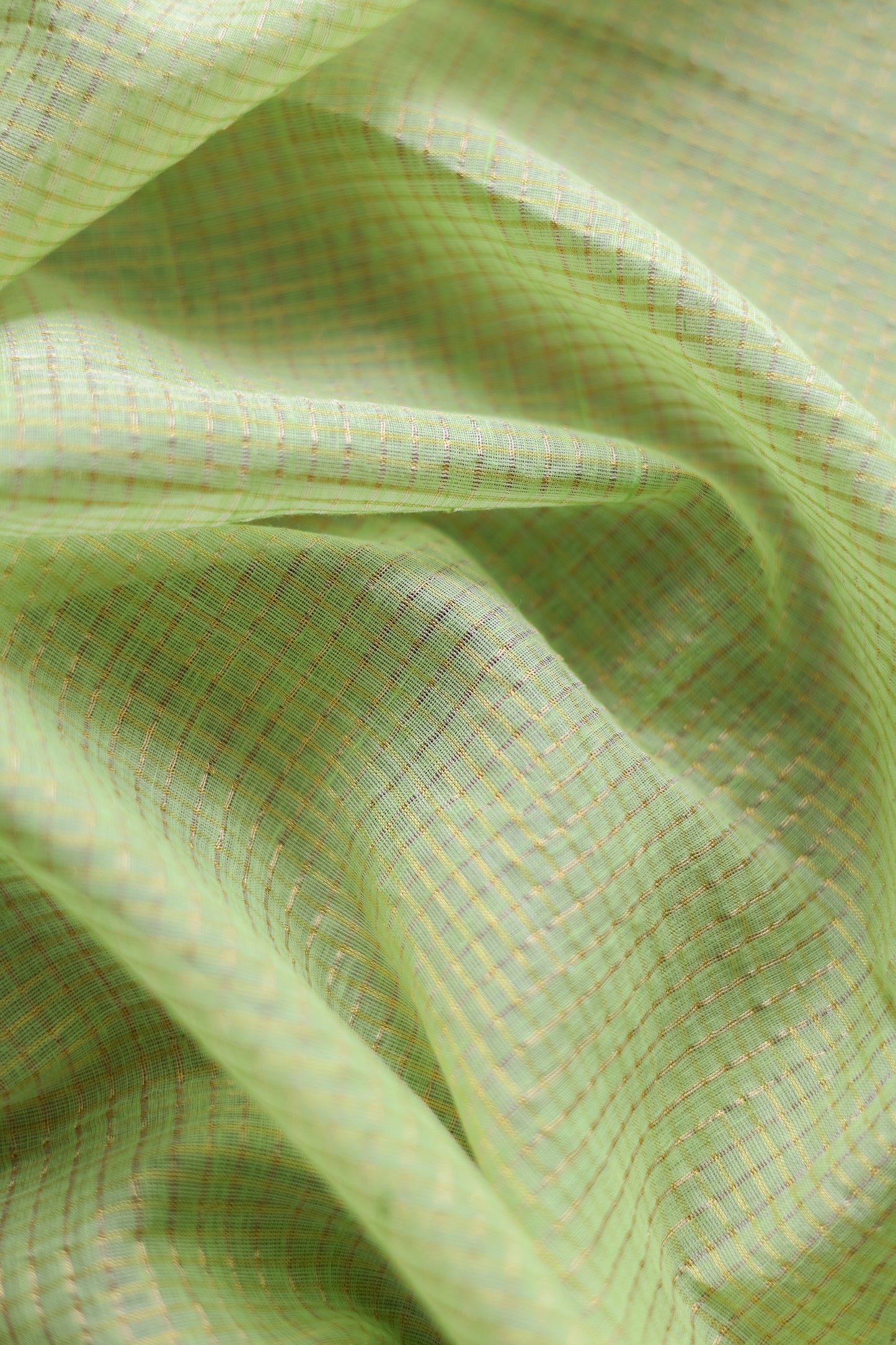 Light Green Khadi Plain Border Zari Checked Body Saree