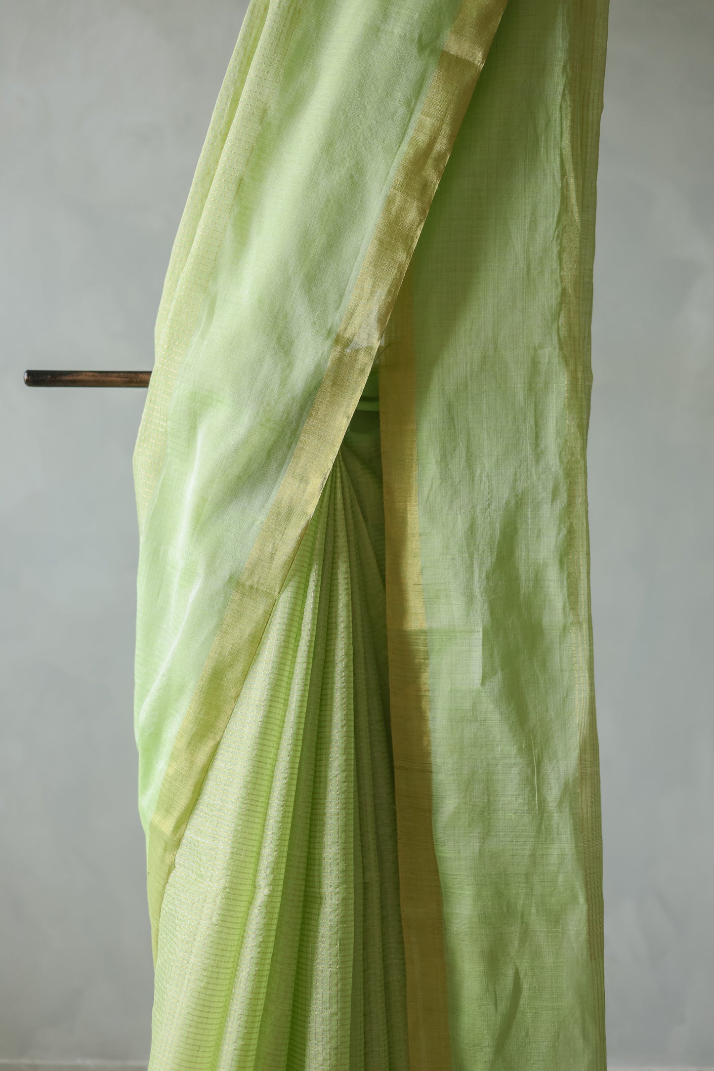 Light Green Khadi Plain Border Zari Checked Body Saree