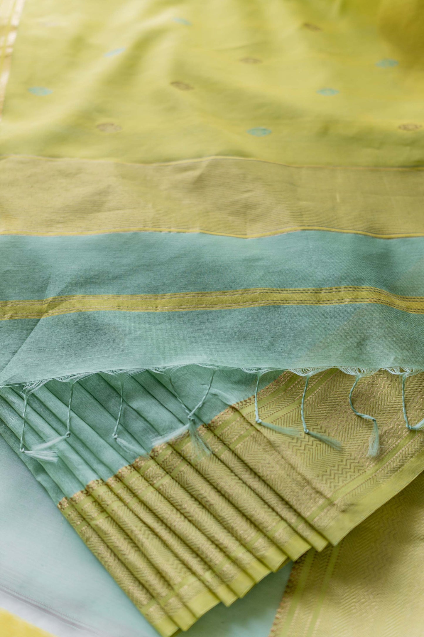 Light Green Zari & Resham Motif with Zari Border Saree