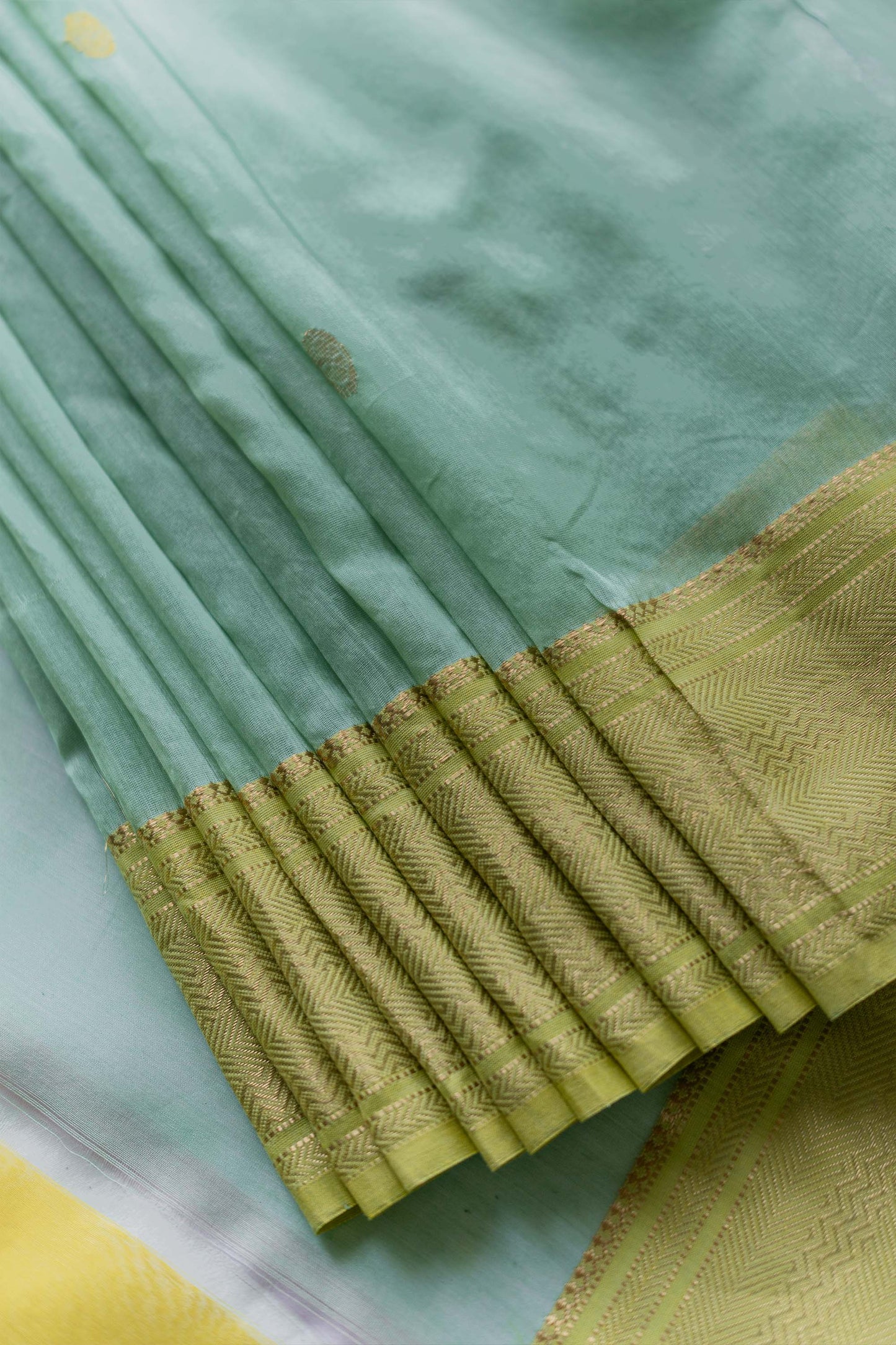 Light Green Zari & Resham Motif with Zari Border Saree