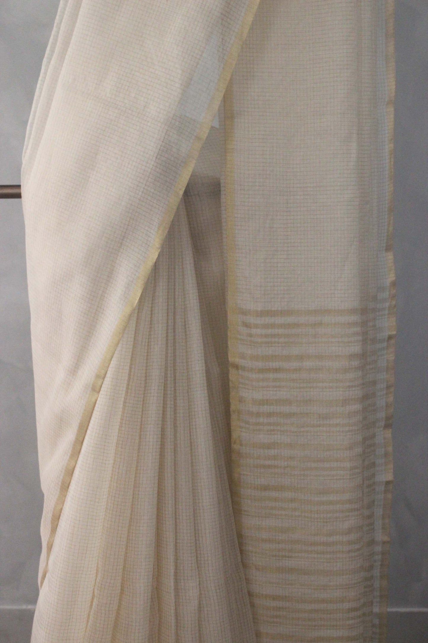 Off White Silk with Mercerized Cotton and All Over Zari Checks Saree