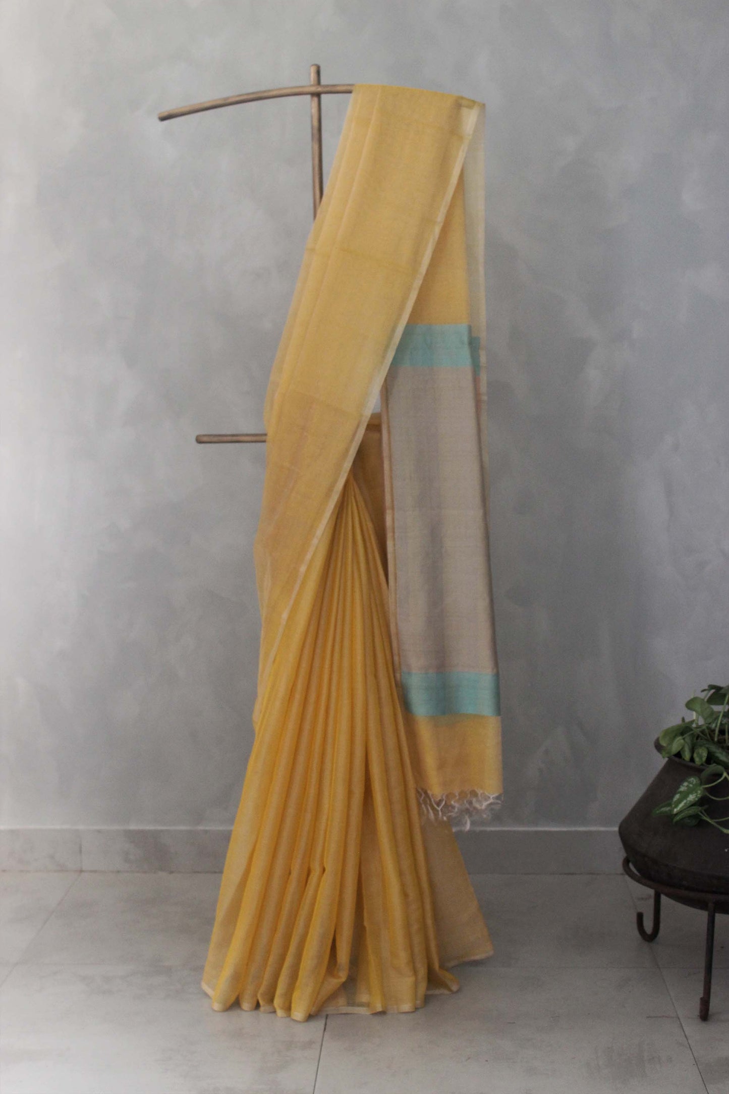 Yellow Mercerised Silk Cotton with Abstract Pallu Saree