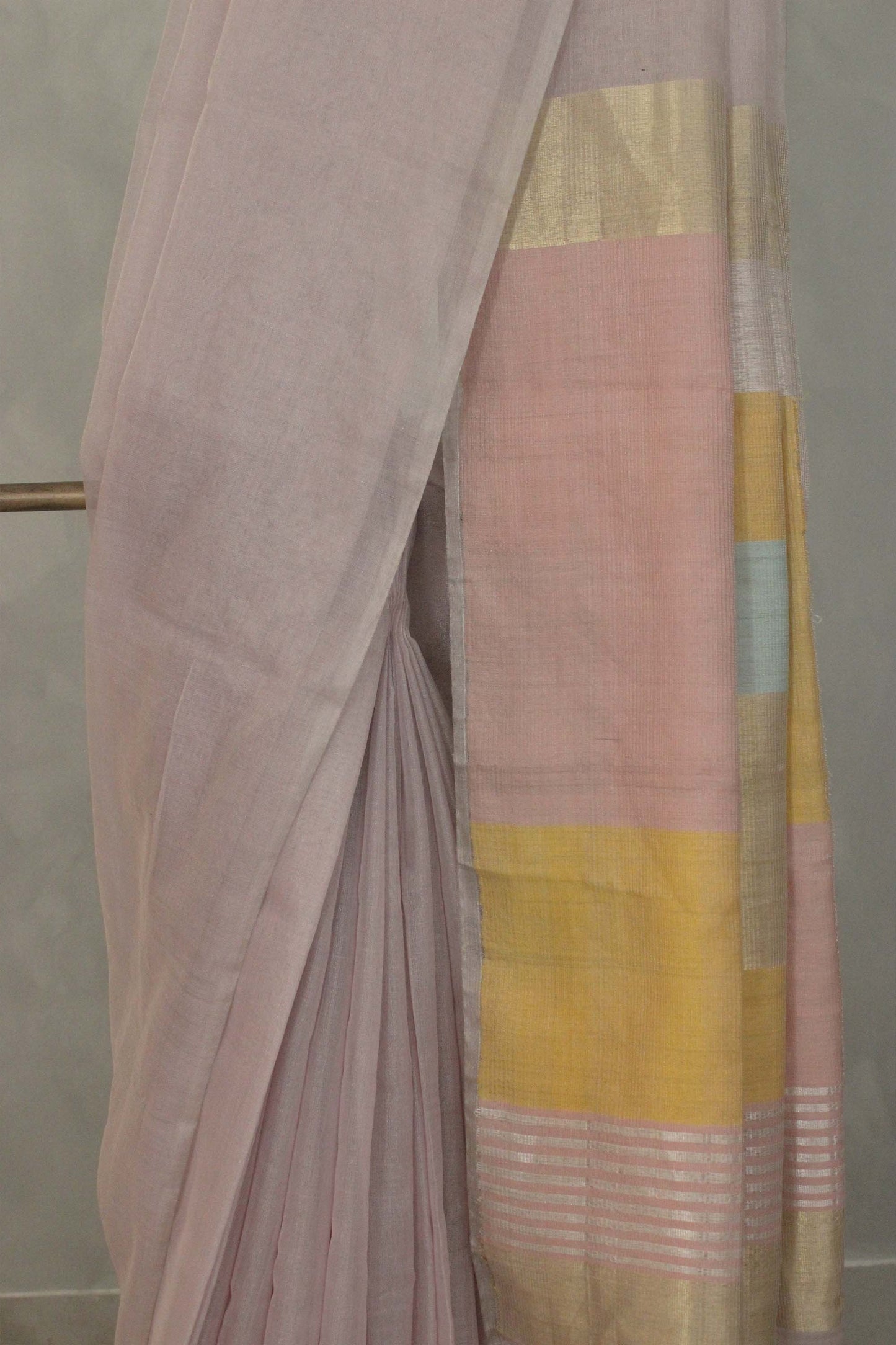 Light Purple Silk Tissue with Merserised Cotton and Khapa Abstract Pallu Saree