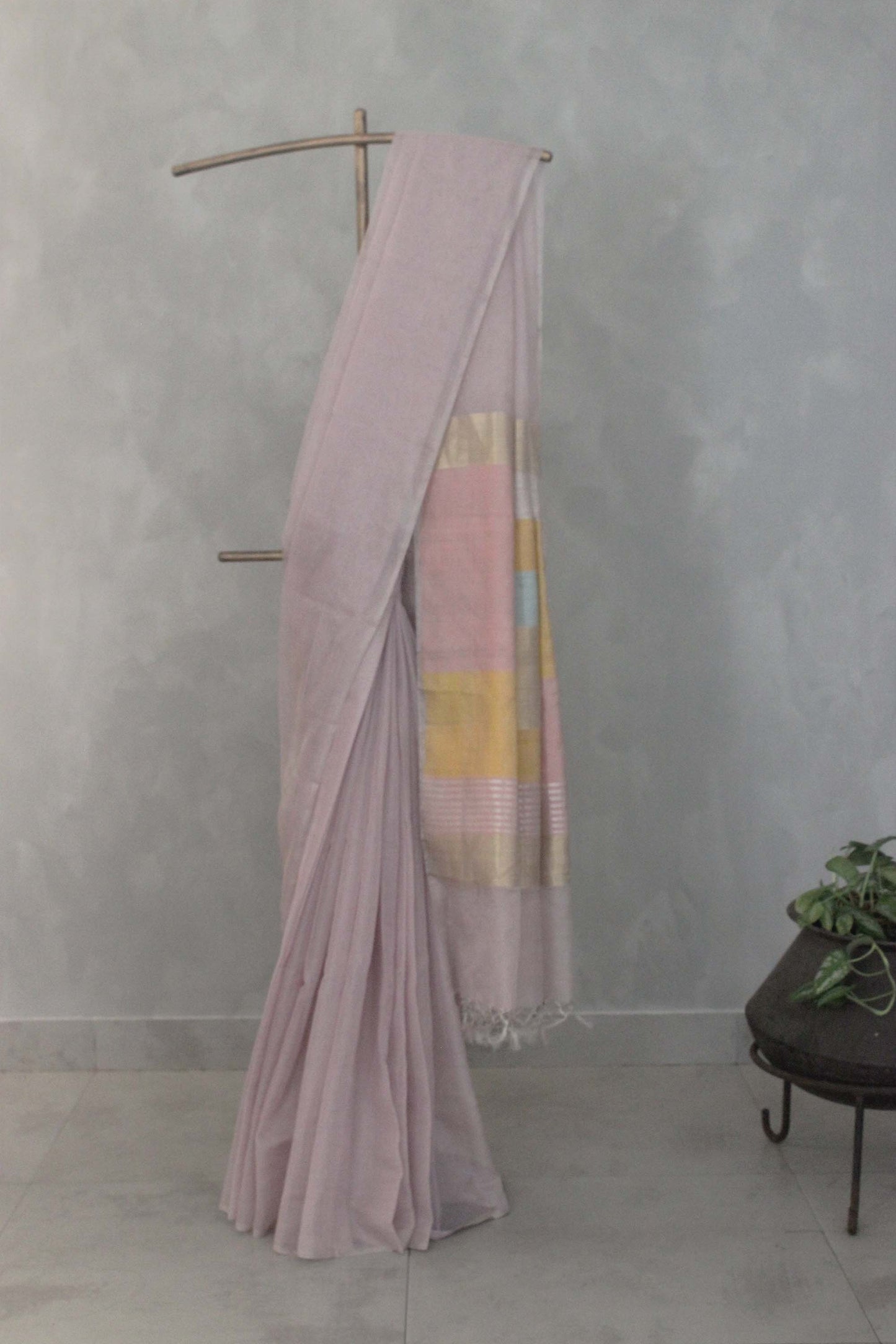 Light Purple Silk Tissue with Merserised Cotton and Khapa Abstract Pallu Saree