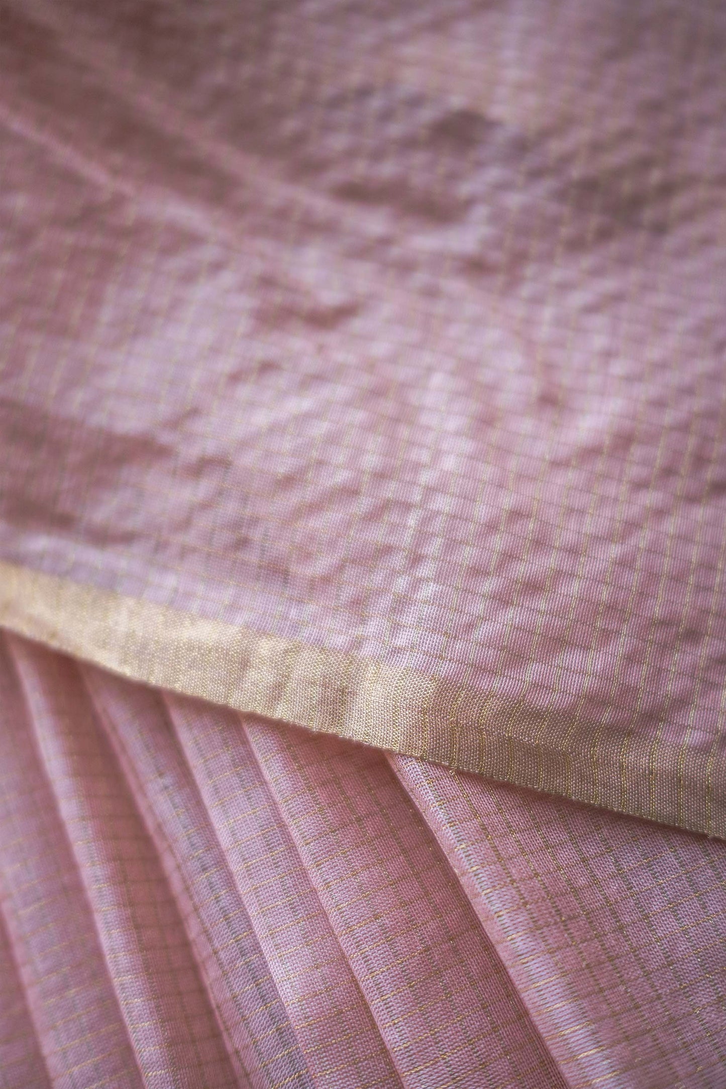 Light Peach Silk with Mercerized Cotton and all Over Zari Checks Saree