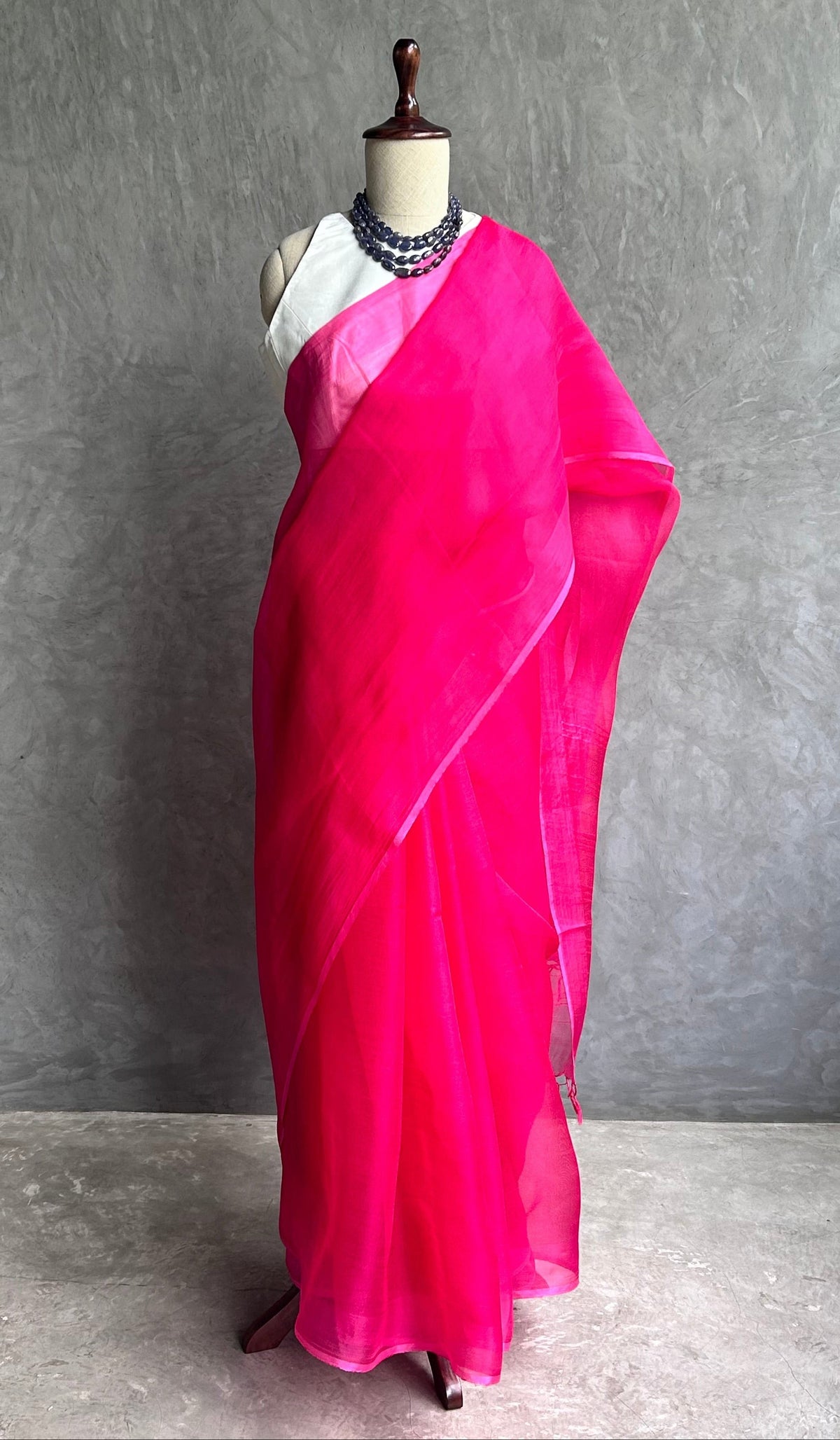 Hot Pink Leno Organza Silk Saree