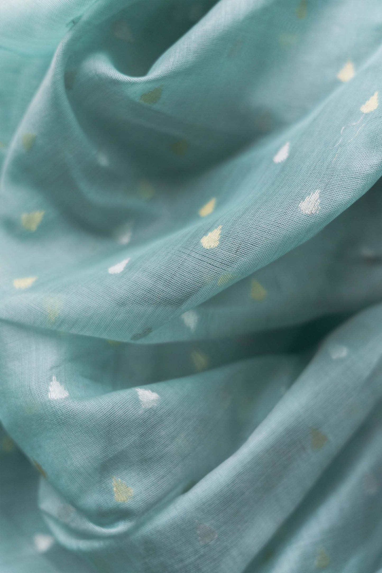 Light Blue Silk with Mercerized Cotton All Over Raindrop Motif Saree