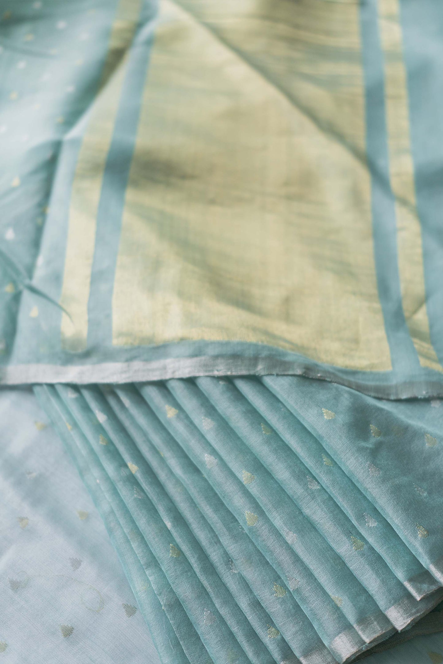 Light Blue Silk with Mercerized Cotton All Over Raindrop Motif Saree